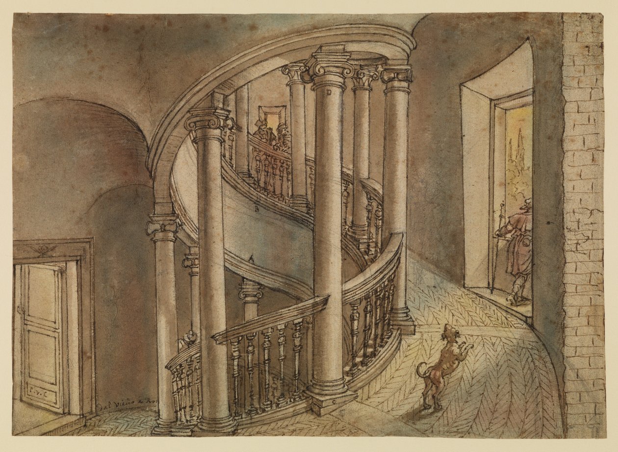 Belvedere-trappan, från Bramantes Scala di Chiocciola, i Cortile di San Damaso, Vatikanen av Peter van Lint