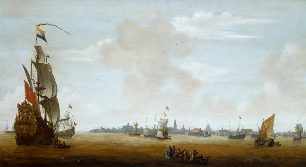 "Utsikt över Amsterdam från havet", 1600-talet av Peter van den Velde