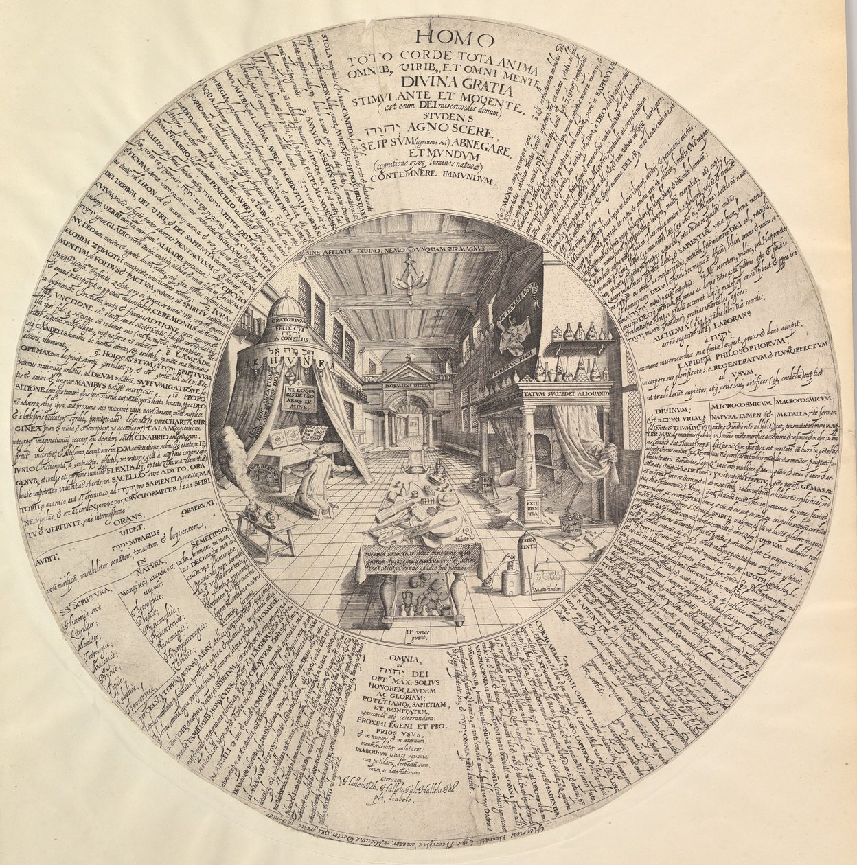 Alkemistens laboratorium från Heinrich Khunrath, Amphitheater of Eternal Wisdom.n.d. av Peter van der Doort