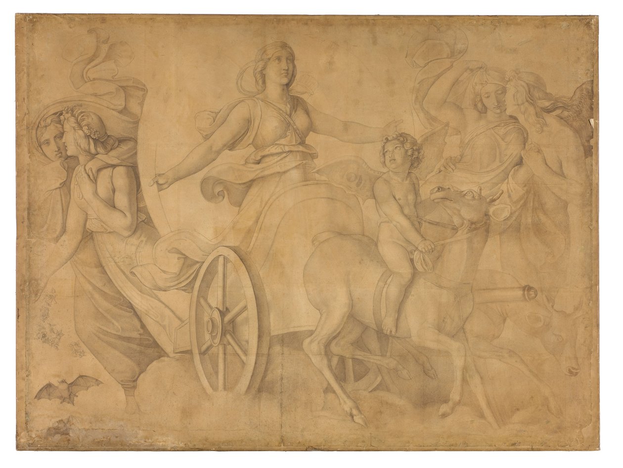 Der Abend (Der Wagen der Artemis). Karton zu den Deckenbildern der Münchner Glyptothek av Peter von Cornelius