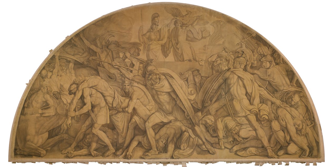 Der Kampf um den Leichnam des Patroklos, Bogenfeld. Karton zu den Deckenbildern der Münchner Glyptothek av Peter von Cornelius