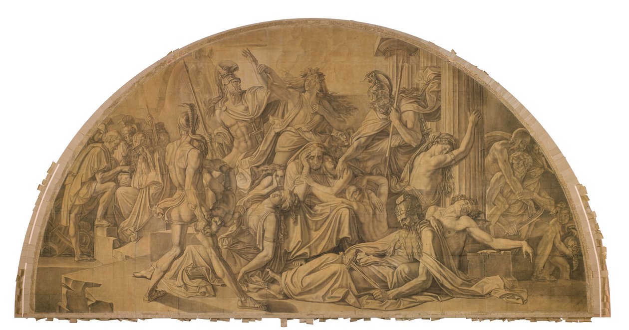 Der Untergang Trojas, Bogenfeld. Karton zu den Deckenbildern der Münchner Glyptothek av Peter von Cornelius
