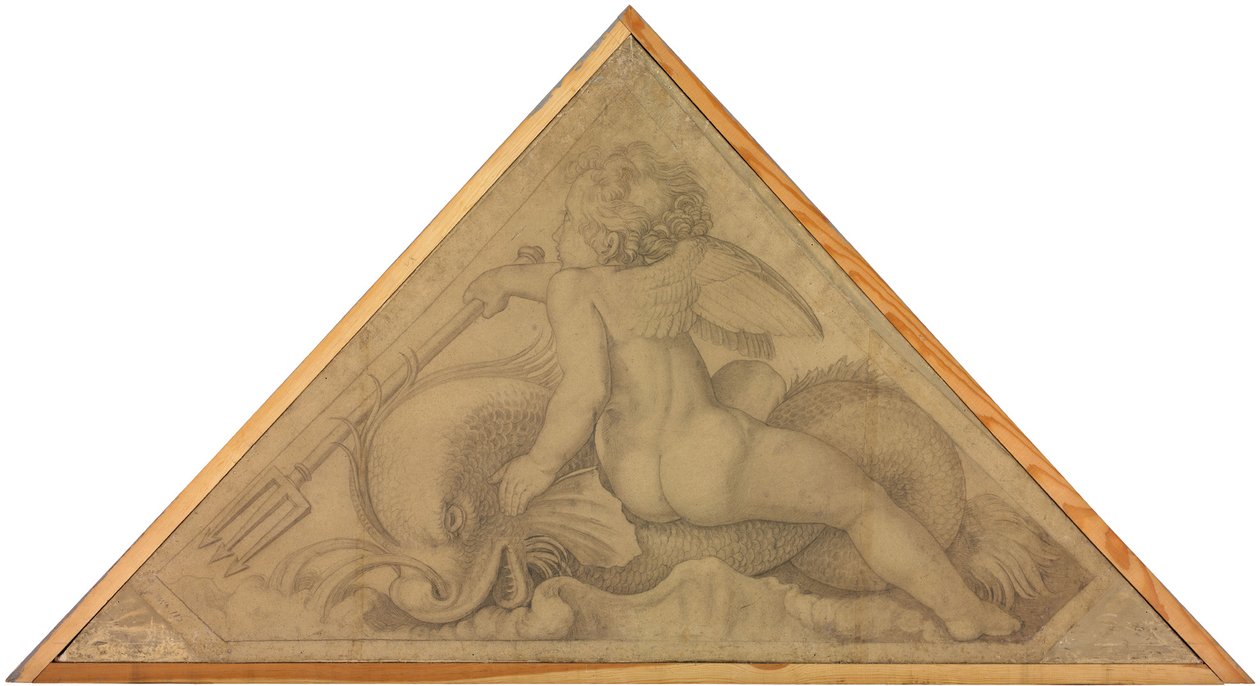 Eros mit dem Delphin (Element des Wassers). Karton zu den Deckenbildern der Münchner Glyptothek av Peter von Cornelius