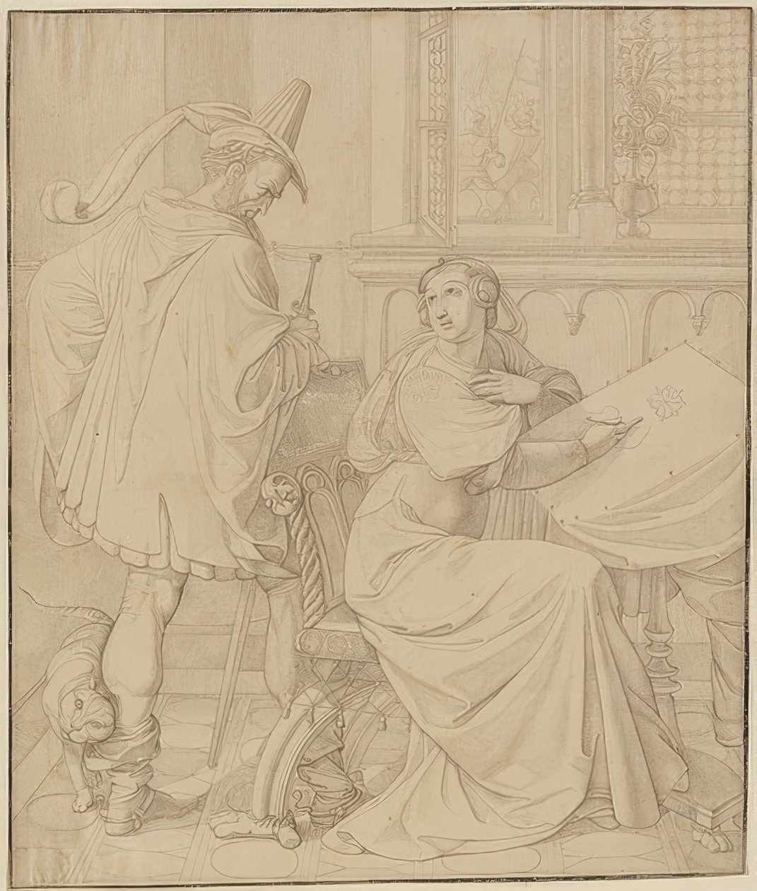 Sju teckningar för Nibelungarna: 3. Hagens svek. 1812-17 av Peter von Cornelius