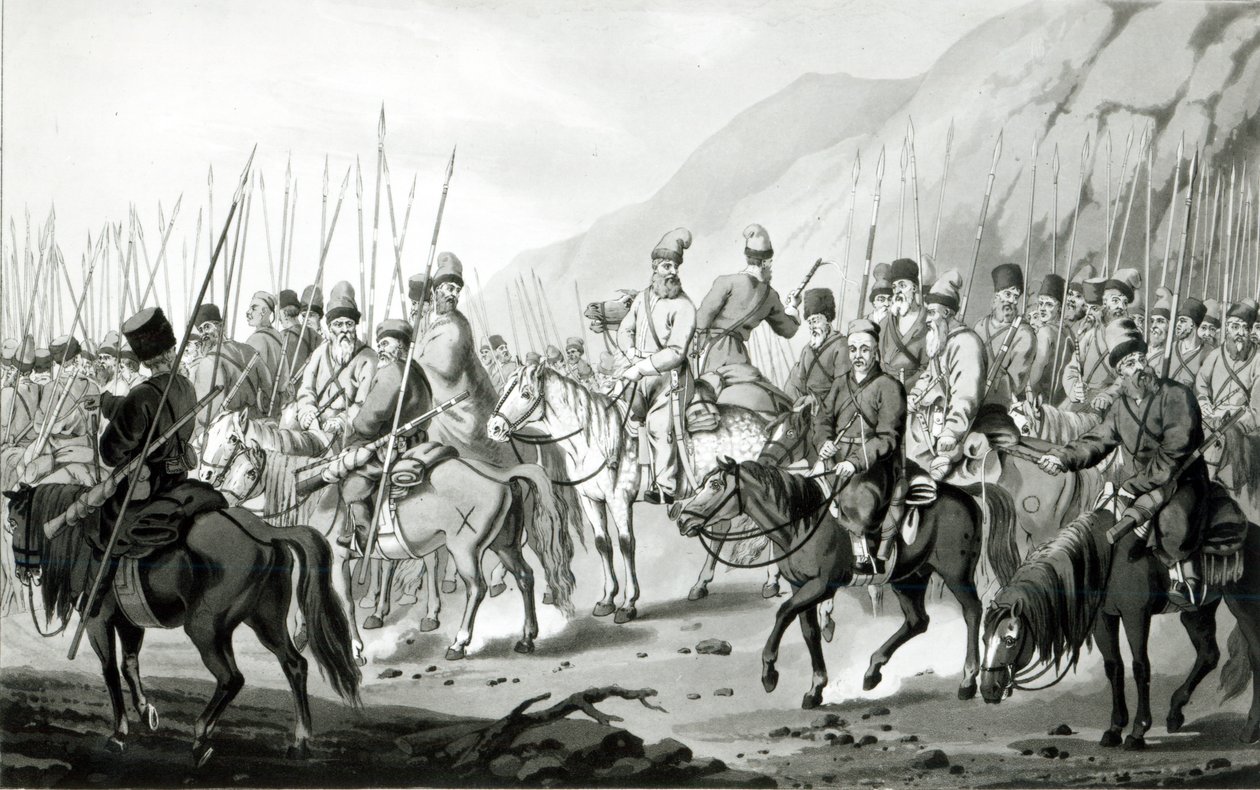 Olika stammar av ryska kosacker i marschordning, 1813 av Peter von Hess