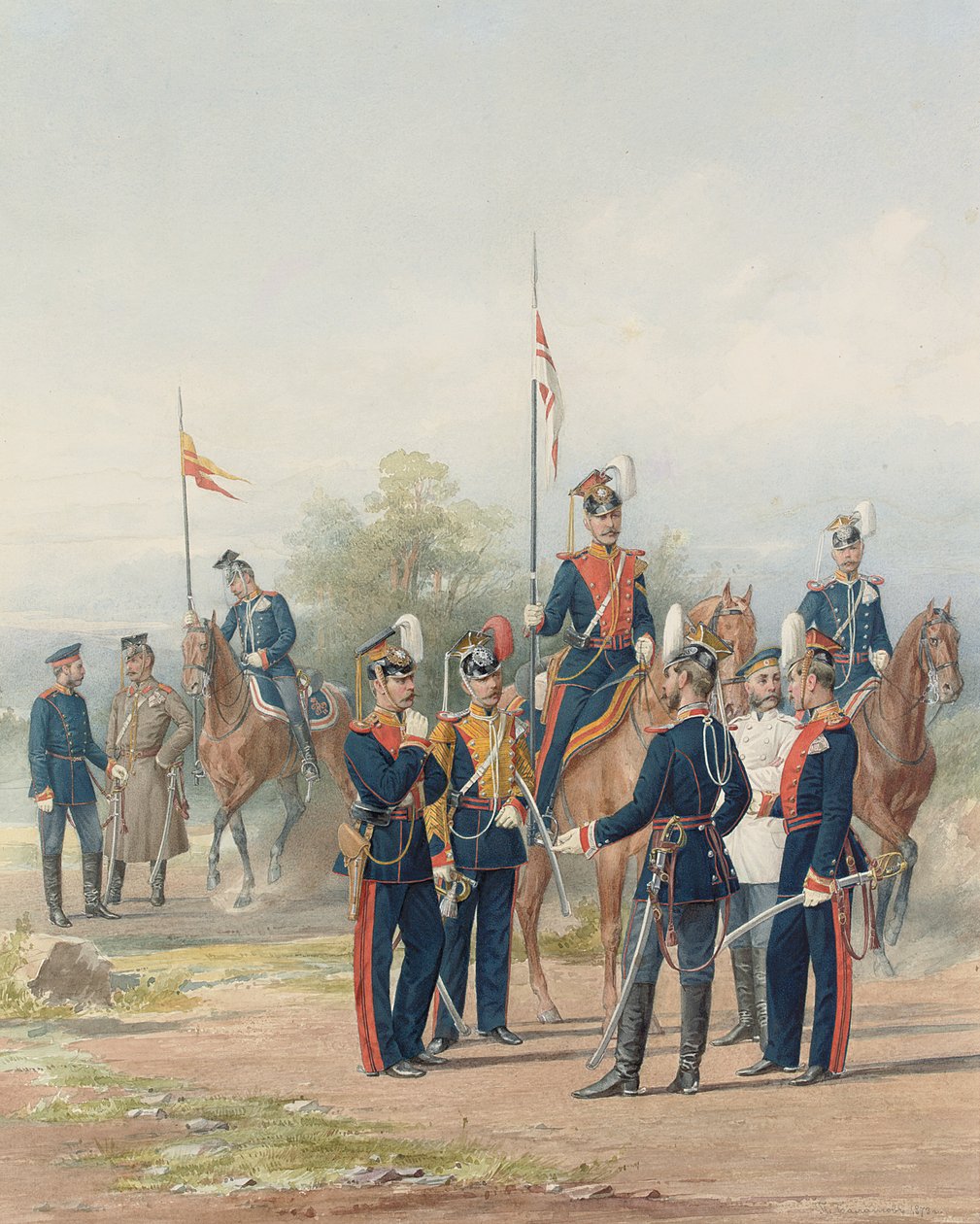 En grupp officerare och soldater från Livgardets Lancer Regements of His and Her Majestys, 1873 av Petr Balashov