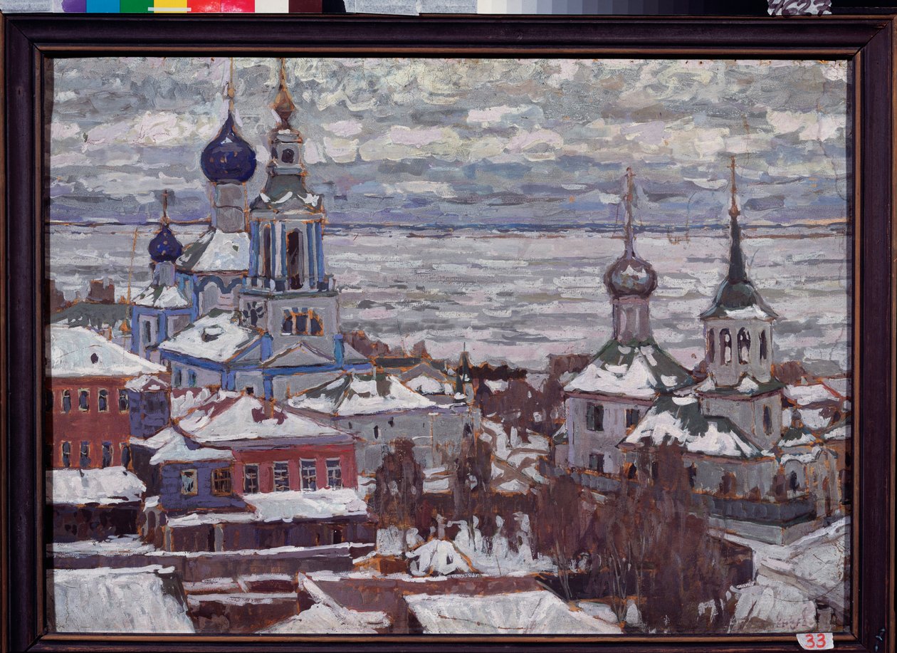 Rostov (Ryssland) på vintern. Verk av Pyotr Ivanovich Petrovichev (Piotr Petrovichev) (1874-1947), gouache och tempera på kartong av Petr Ivanovic Petrovichev