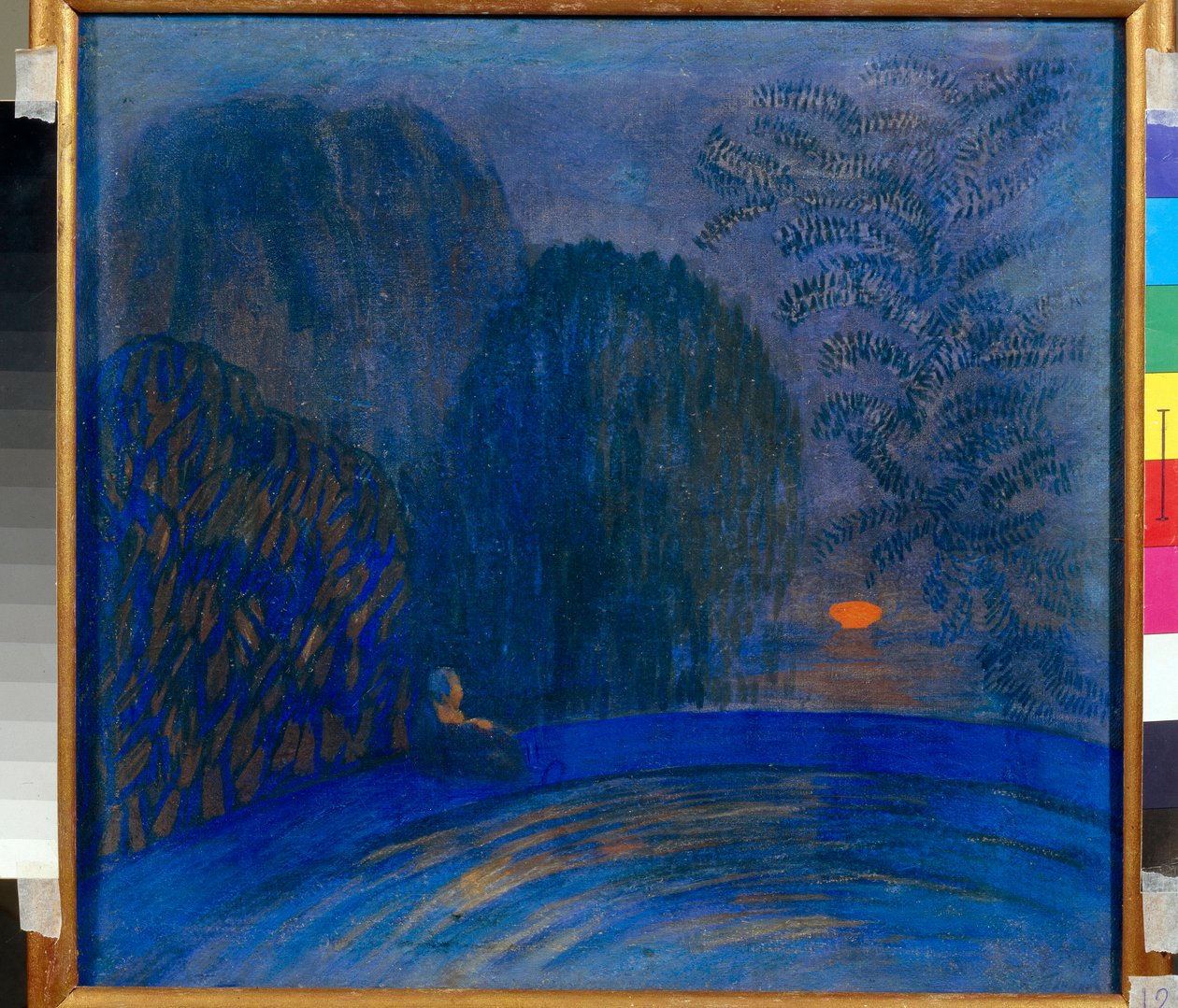 ""Månmotiv"" Månlandskap Målning av Pyotr Savvich Utkin (1877-1934) 1906 Dim 46x44 cm Tempera på duk Privat samling av Petr Savvic Utkin