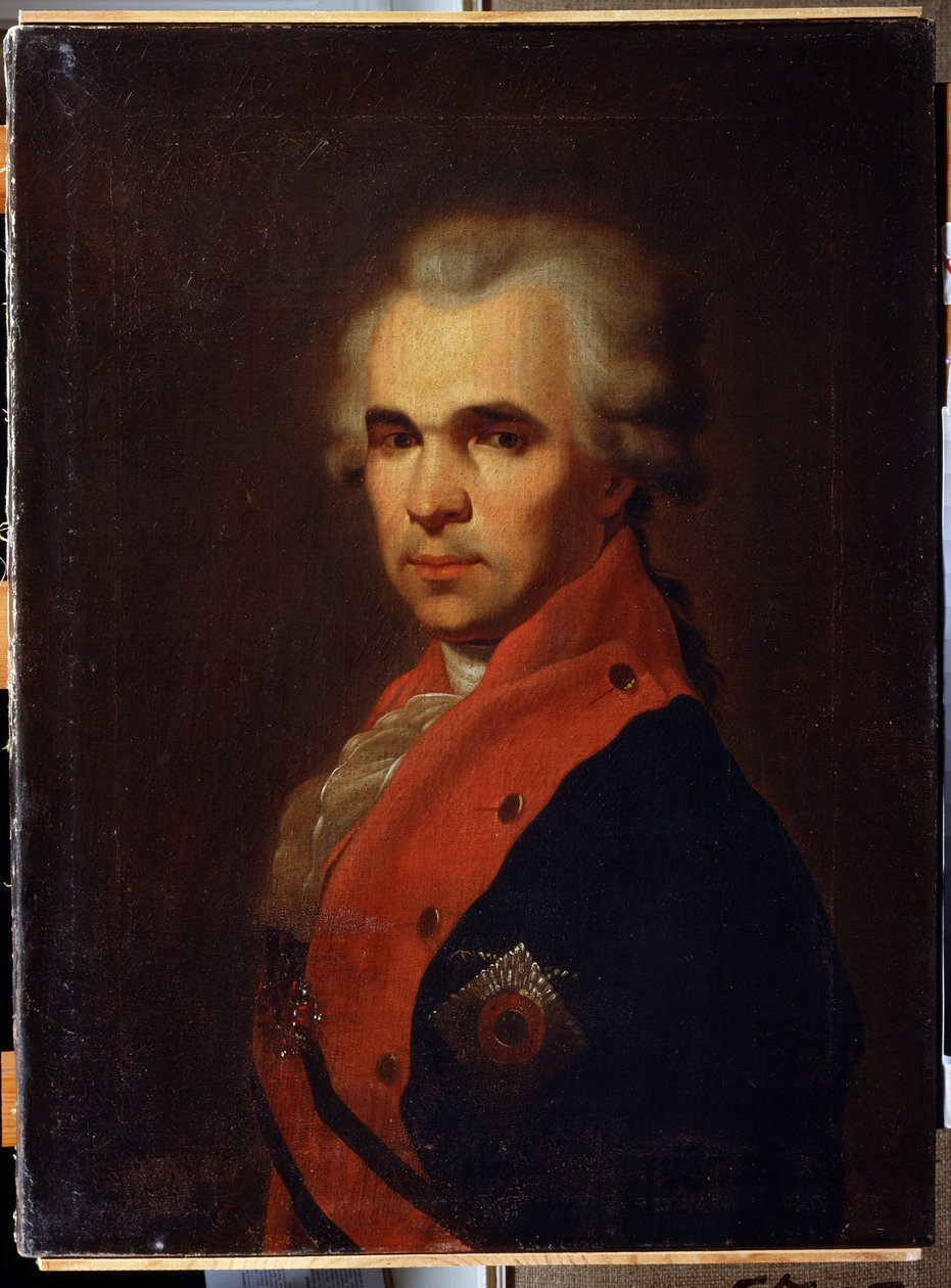 Porträtt av utrikesminister Vasily Popov. Målning av Petro Semyonovich Drozhdin (1745-1805). Olja på duk, 66 x 48 cm av Petr Semenovich Drozhdin