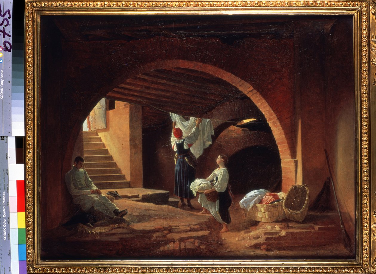 Vinden på konstakademin i Sankt Petersburg (Konstakademiens vind i Sankt Petersburg). Målning av Pyotr Vasilyevich Basin (1793-1877). Olja på duk, 63,5 x 80,2 cm, ca 1831. Rysk 1800-talskonst. Staten Tretyakov Ga av Petr Vasilievich Basin