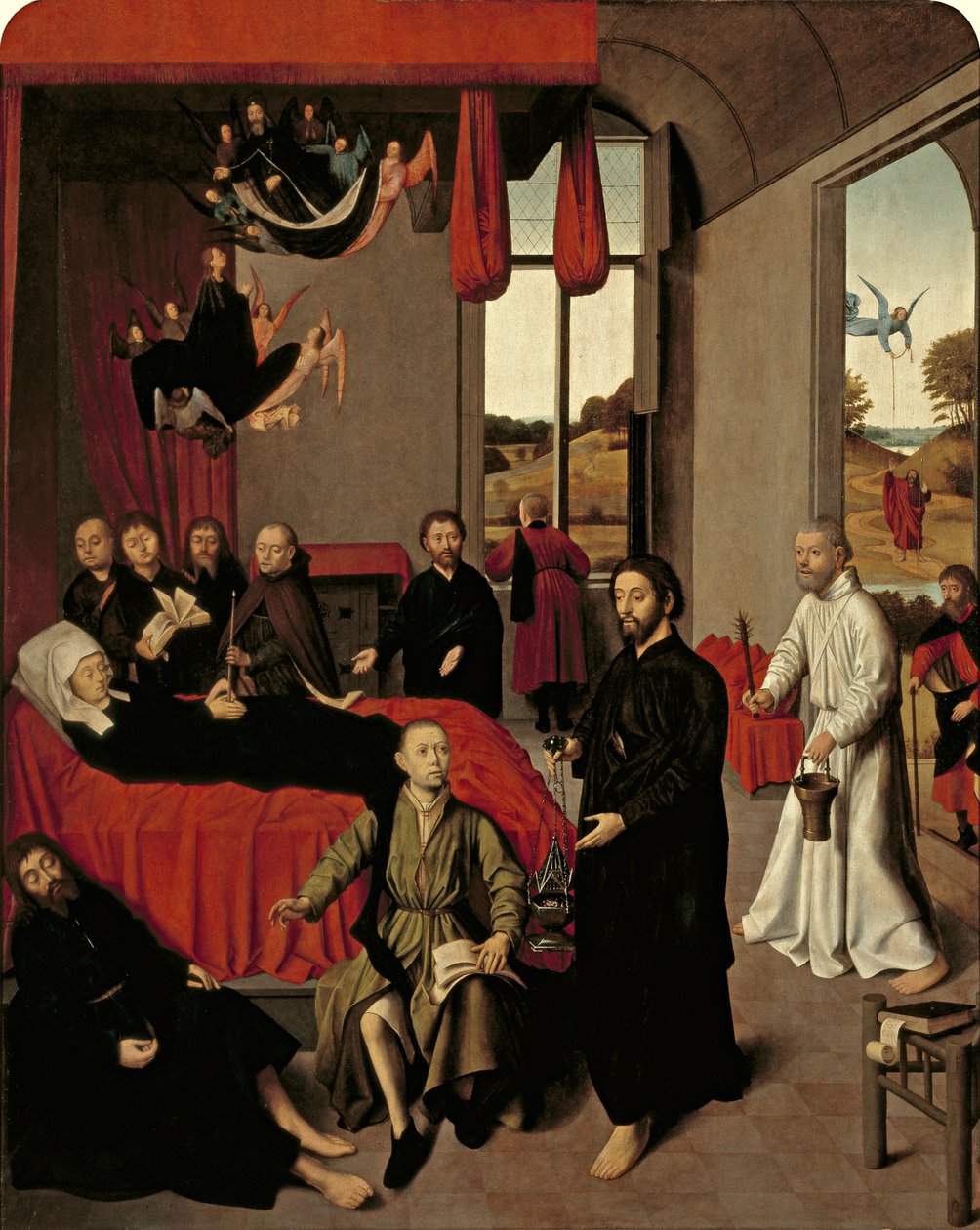 The Death of the Virgin, ca 1460-65 (olja på ek överförd till mahogny & vaggat) av Petrus Christus
