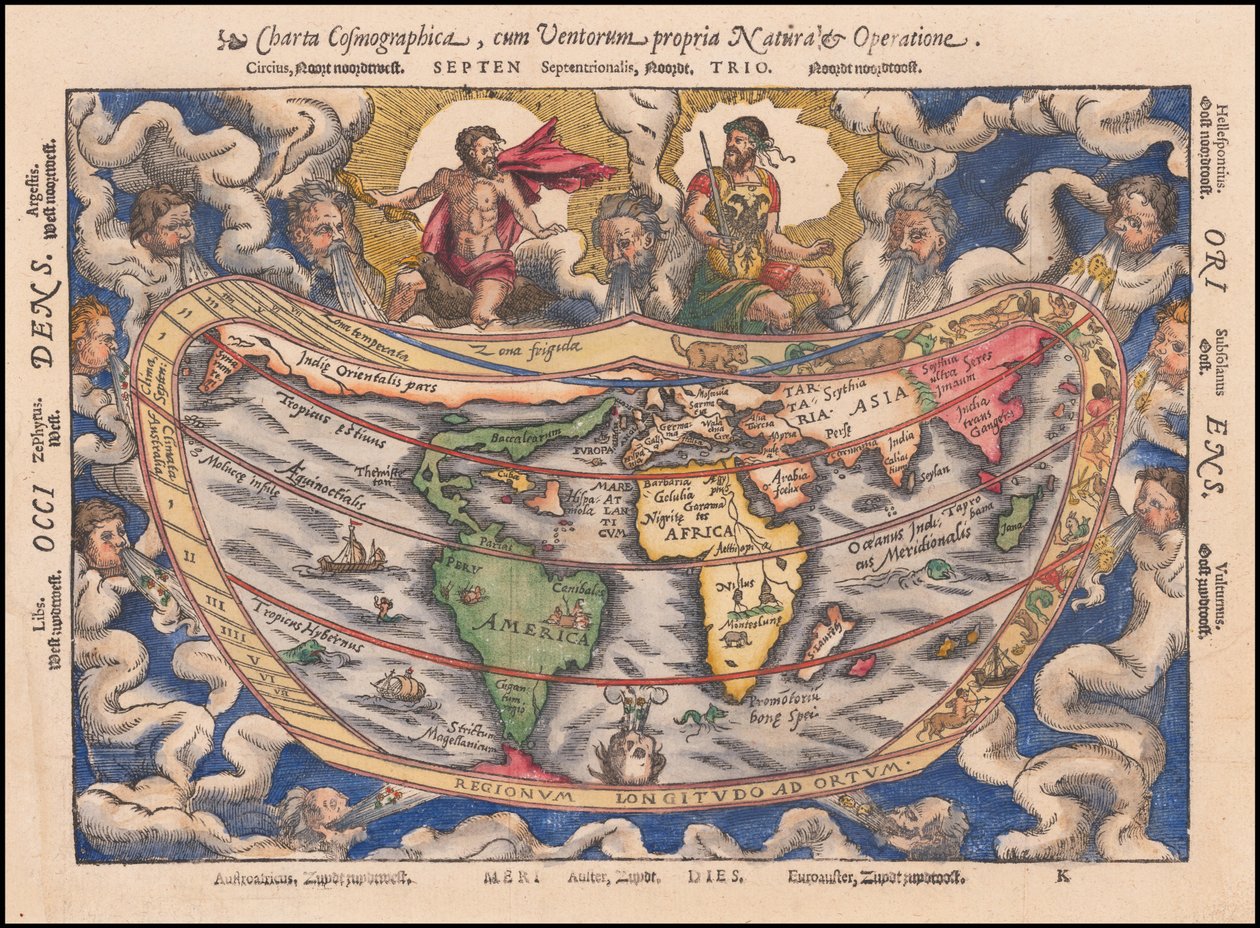 1544 karta - Charta Cosmographica, Cum Ventorum Propria Natura et Operatione av Petrus Apianus