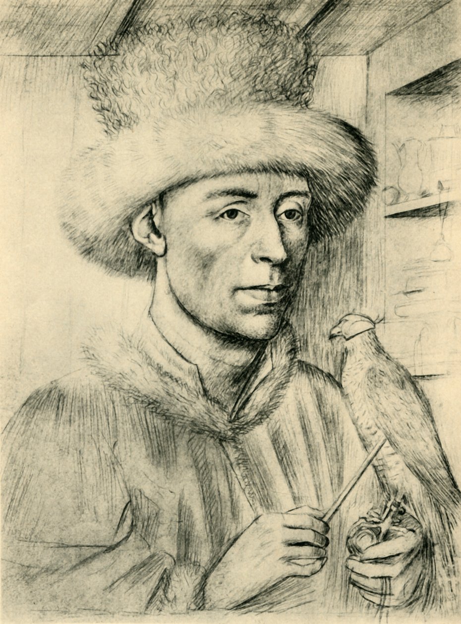Porträtt av en man med en falk, c1447, 1943. av Petrus Christus