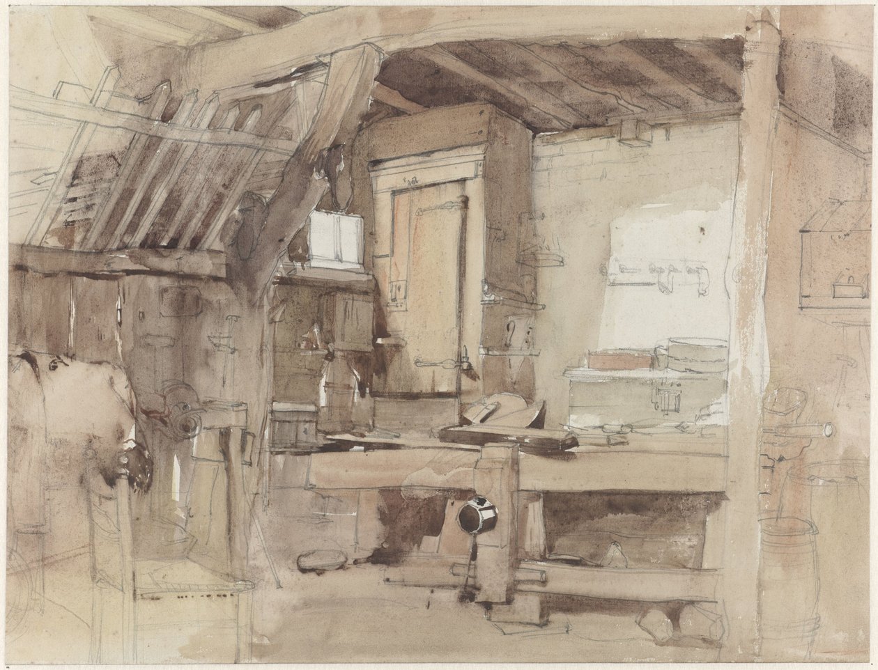 Hörn av snickarverkstaden i Klingelbeek-huset i Oosterbeek av Petrus Franciscus Greive