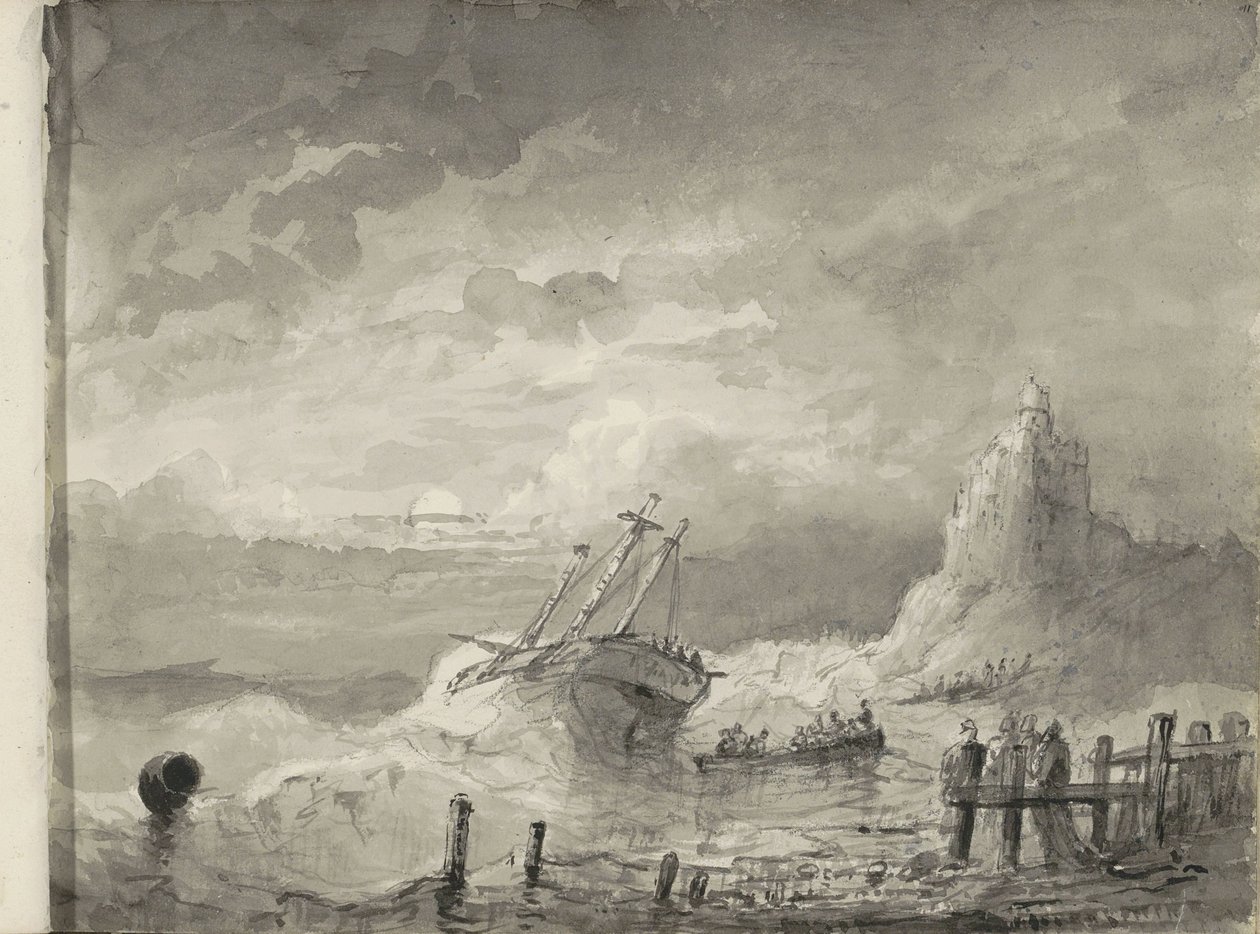 Fartyg i nöd utanför en kust av Petrus Johannes Schotel (circle of)