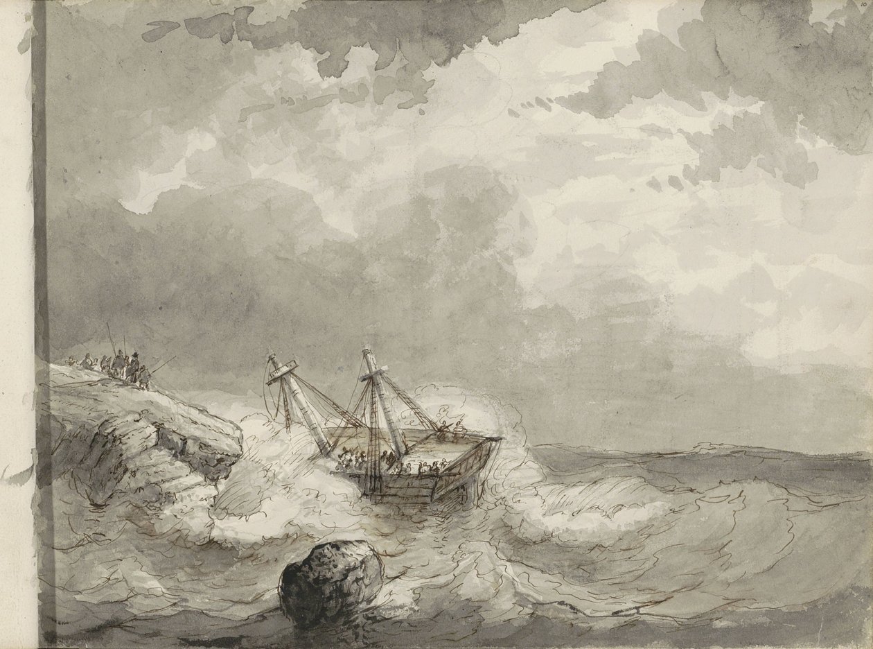 Skeppsbrott på en stenig kust av Petrus Johannes Schotel (circle of)