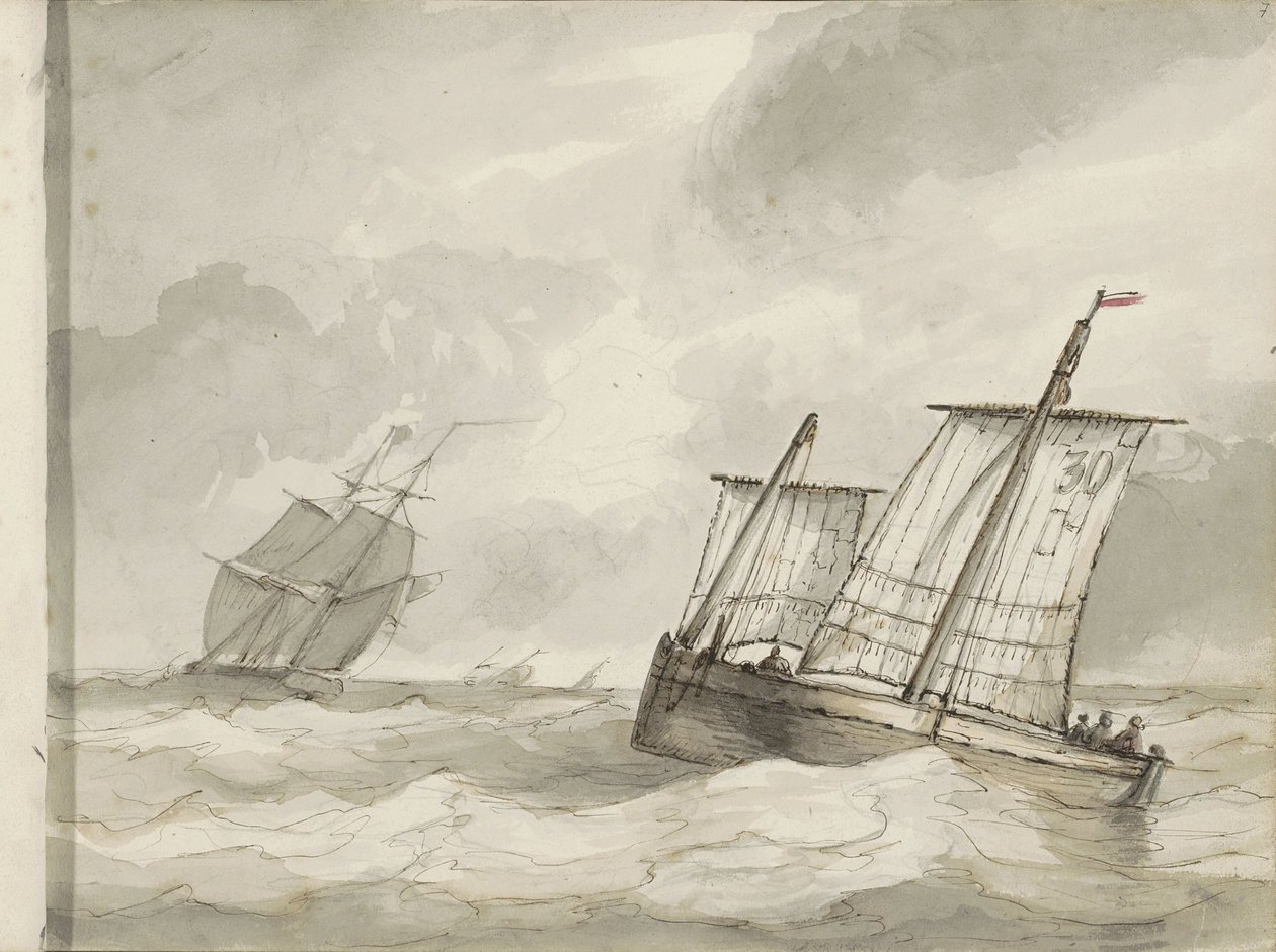 Segelfartyg på ett turbulent hav av Petrus Johannes Schotel (circle of)