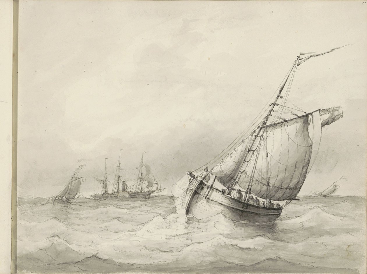 Segelfartyg till havs av Petrus Johannes Schotel (circle of)