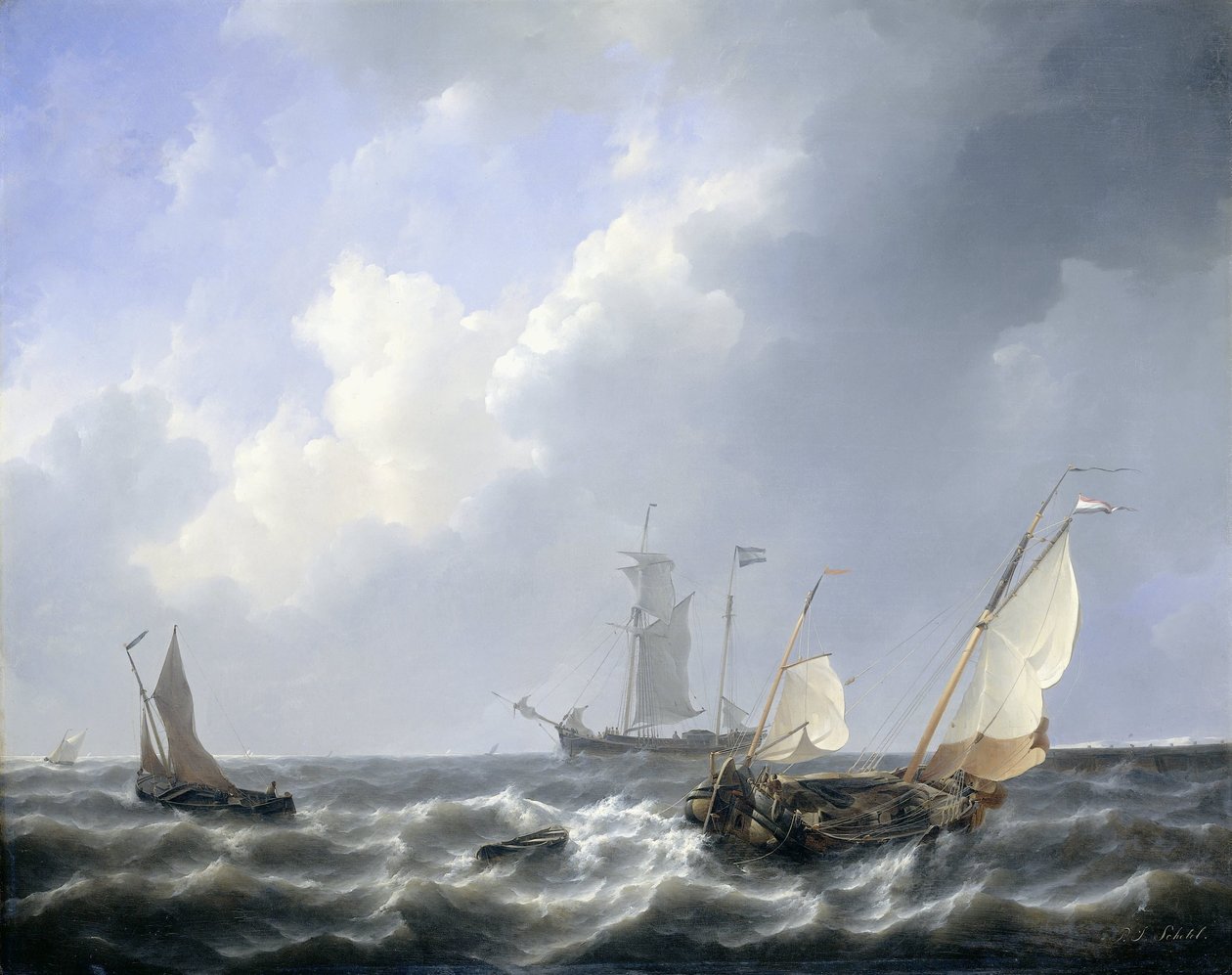 Havslandskap från Zeeland Waters, nära ön Schouwen av Petrus Johannes Schotel