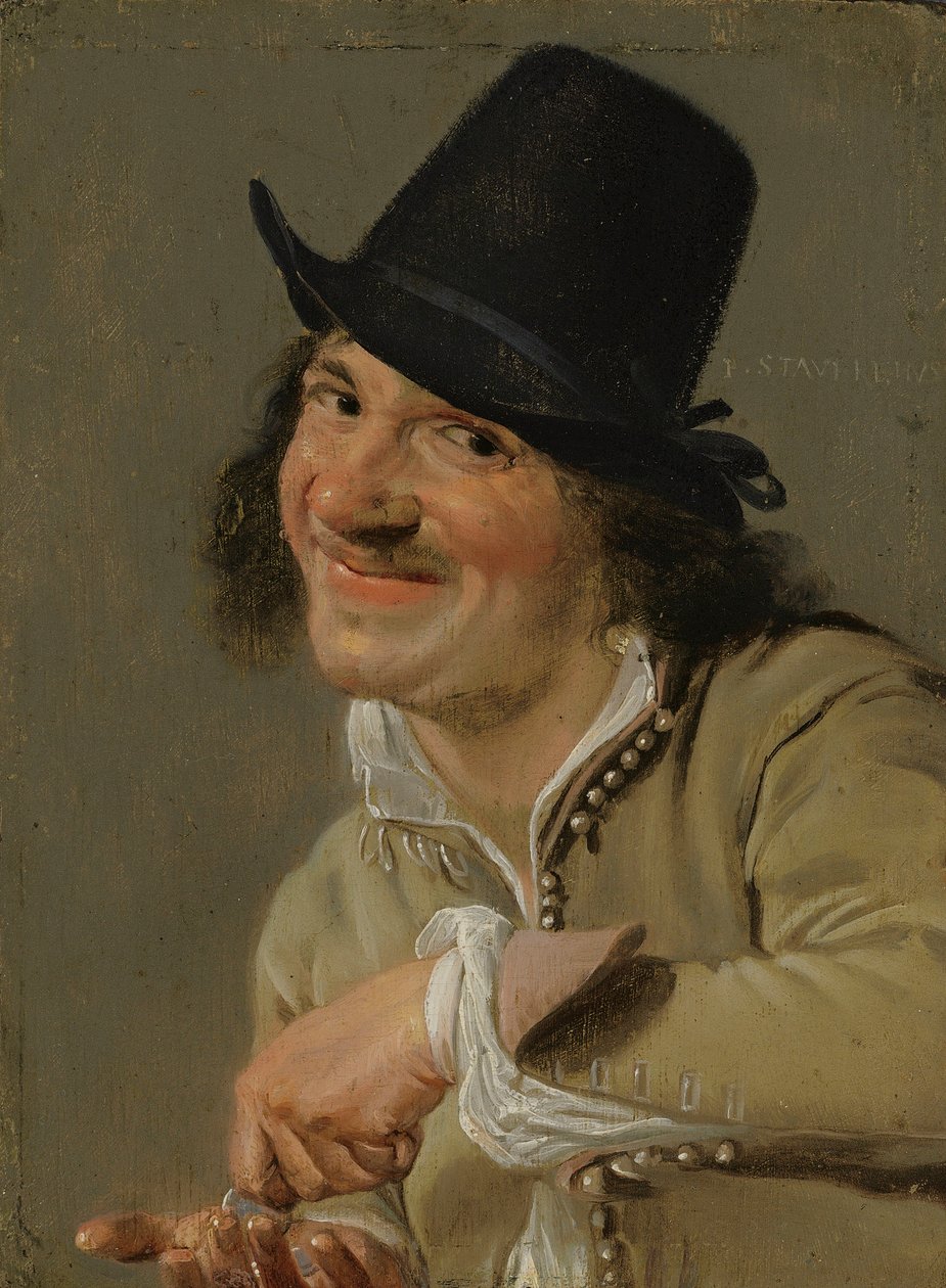 Utfrågning: En man som räknar mynt. . Från serien Personifications of the Five Senses, c.1635-66 (olja på trä) av Petrus Staverenus