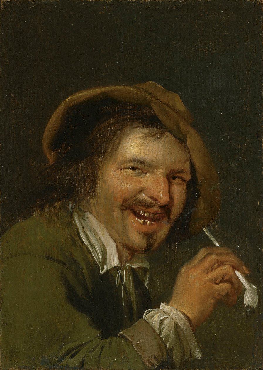 Lukt: En skrattande man som röker en pipa. Från serien Personifications of the Five Senses, c.1635-66 (olja på trä) av Petrus Staverenus