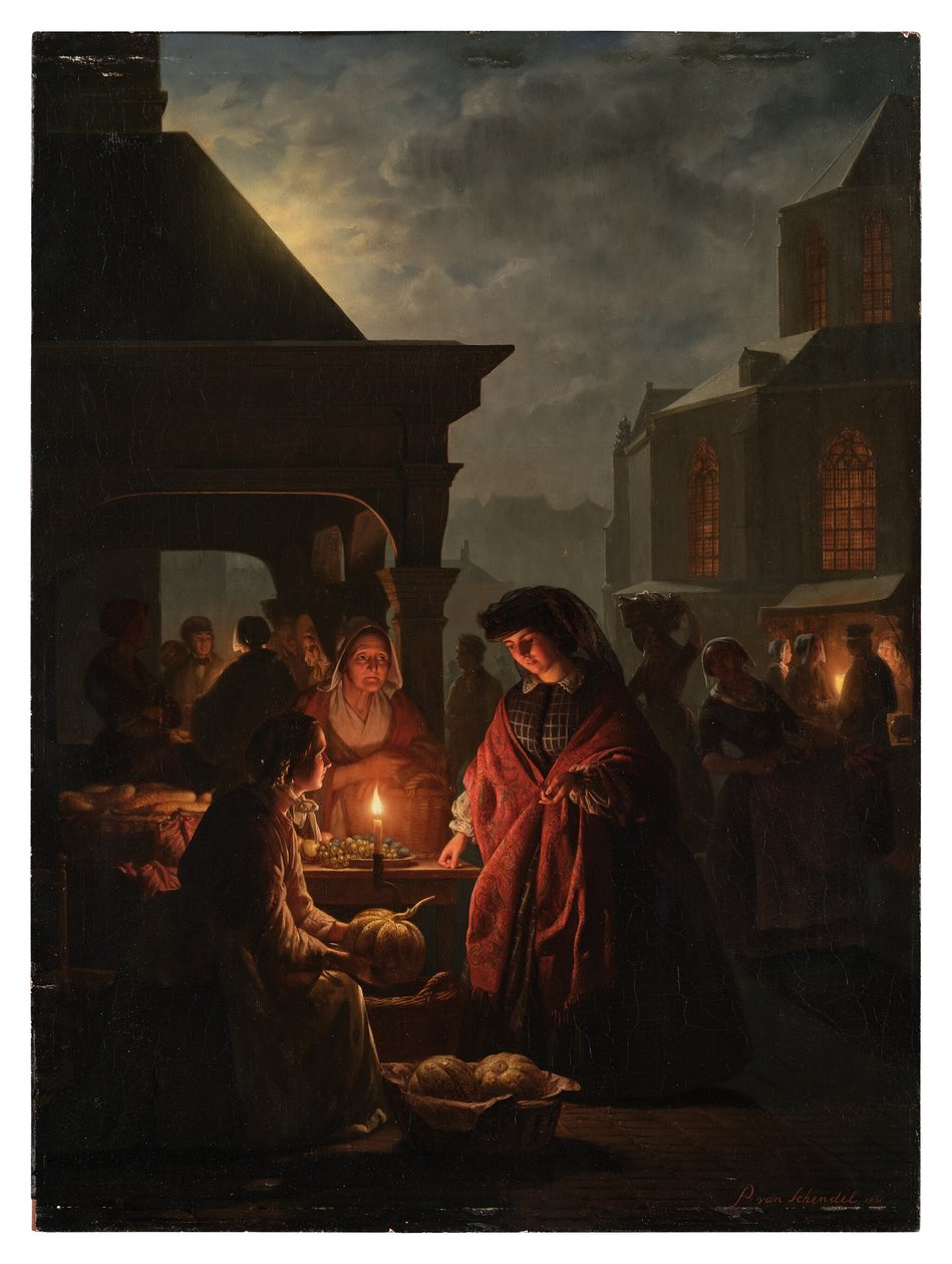 Groenmarkt i Haag på kvällen av Petrus van Schendel