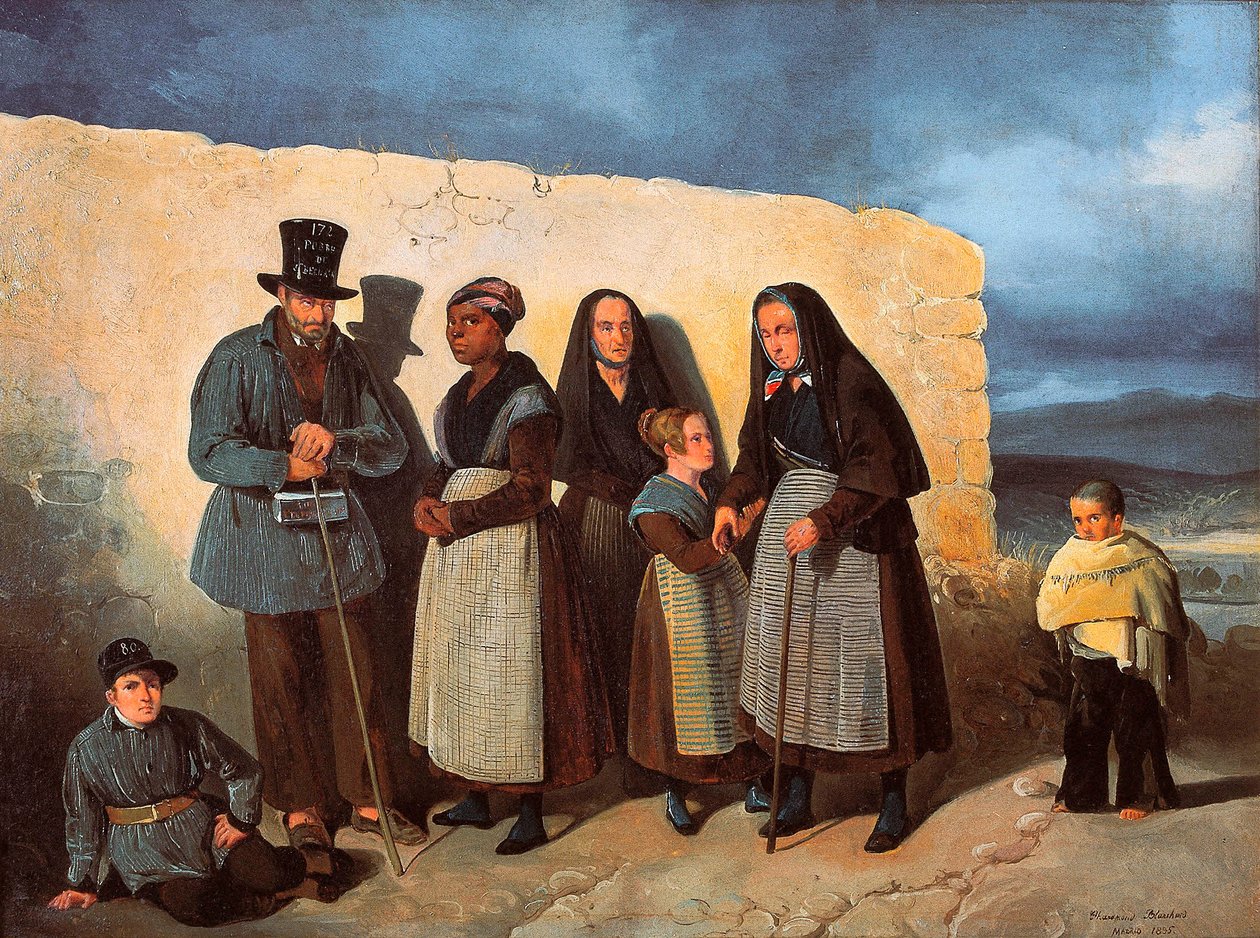 De fattiga på hospicet San Bernardino (Saint Bernard) i Madrid värmer sig i solen av Pharamond Blanchard
