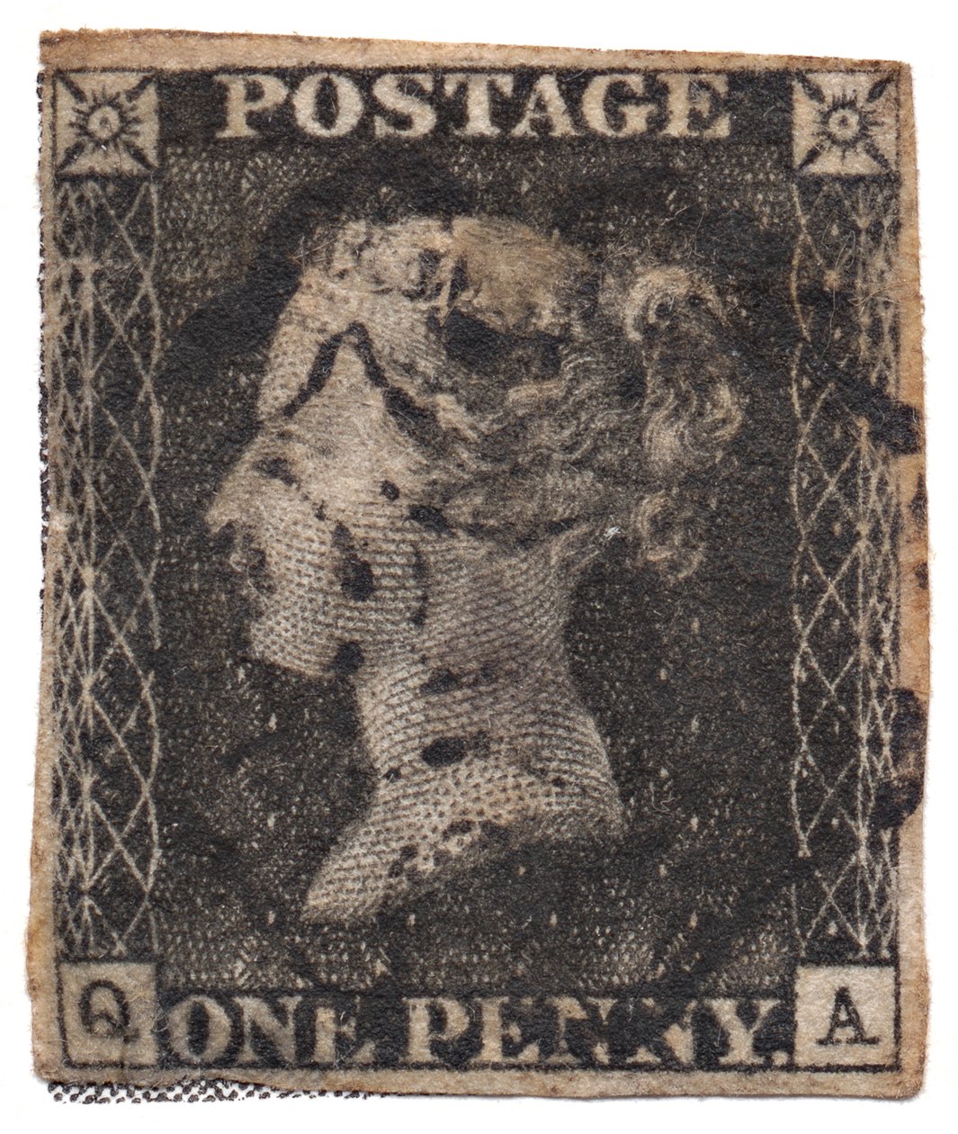 One Penny Black, världens första frimärke, ca. 1840 av Philately