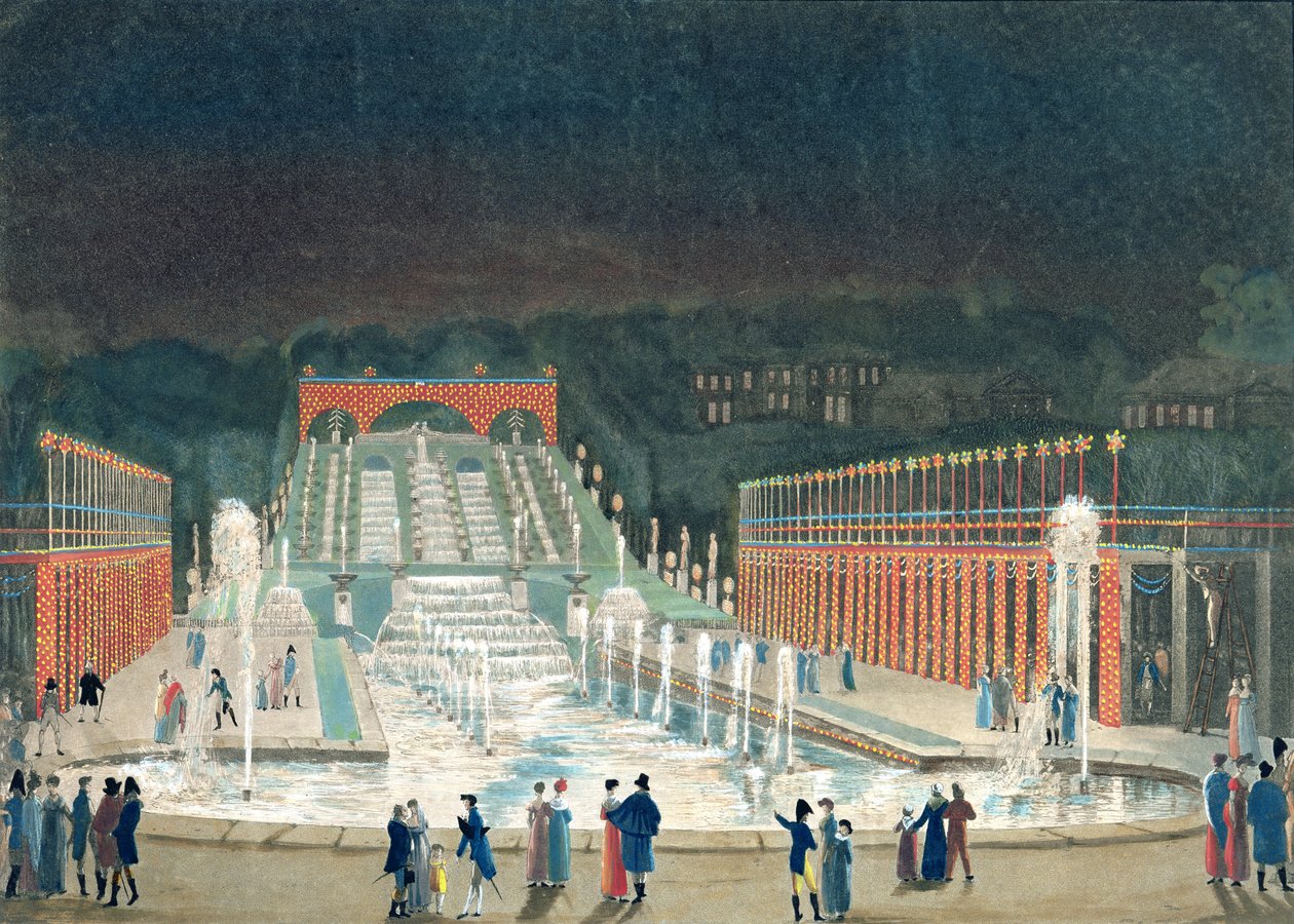 Belysning av Saint-Cloud Fountain, 1 april 1810 (etsning och aquatint på papper) av Philibert Louis Debucourt