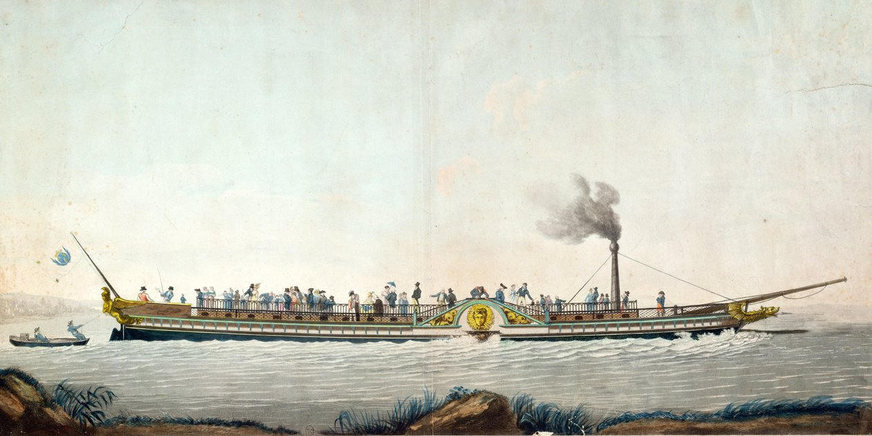 Charles-Philippe, den första ångbåten som sjösattes på Seine den 20 augusti 1816. av Philibert Louis Debucourt