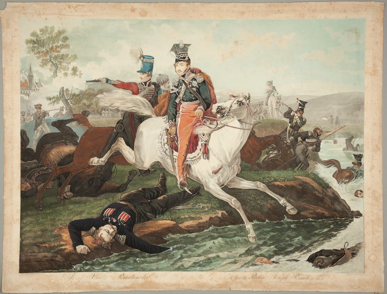 Furste Józef Poniatowski dör vid övergången av Elster den 19 oktober 1813 av Philibert-Louis Debucourt