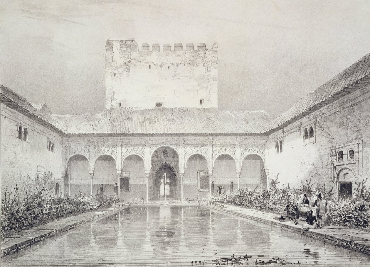 Pool och fontän på innergården i Alberca, Alhambra, skylt 21 från 