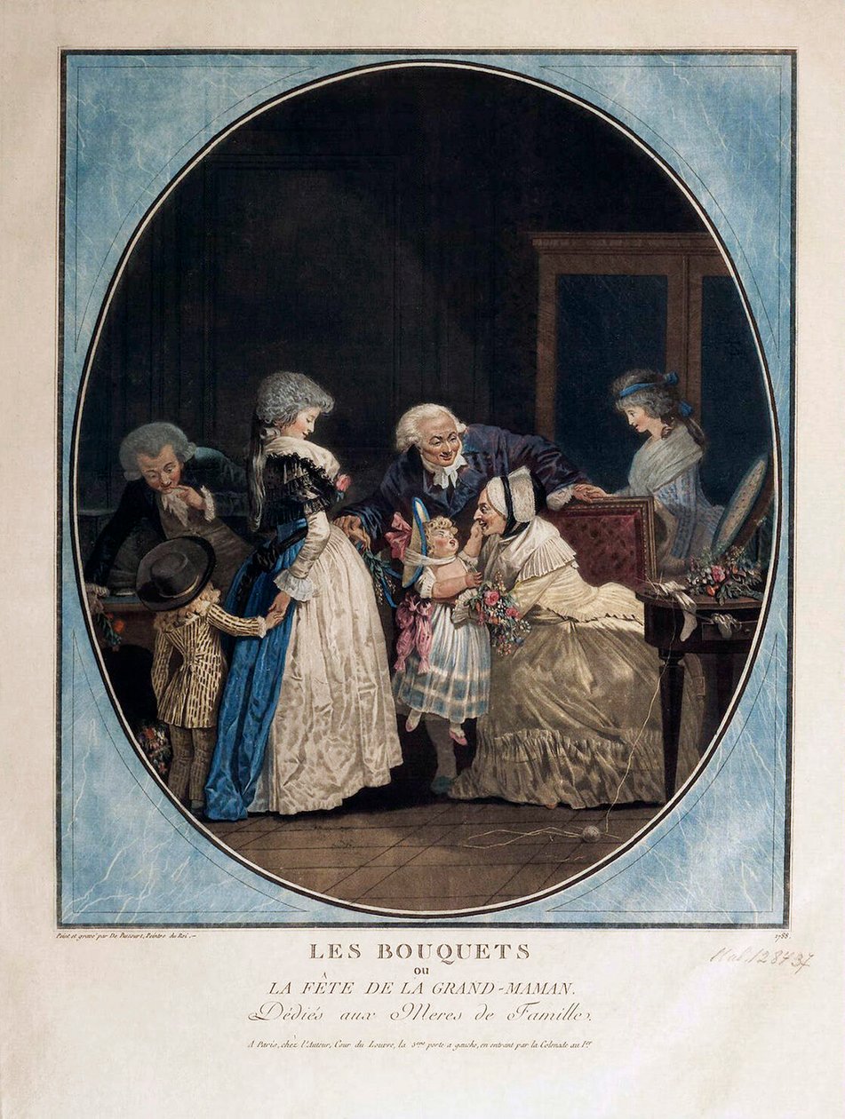 Grattis på mormoderns namnsdag, 1788. av Philibert-Louis Debucourt