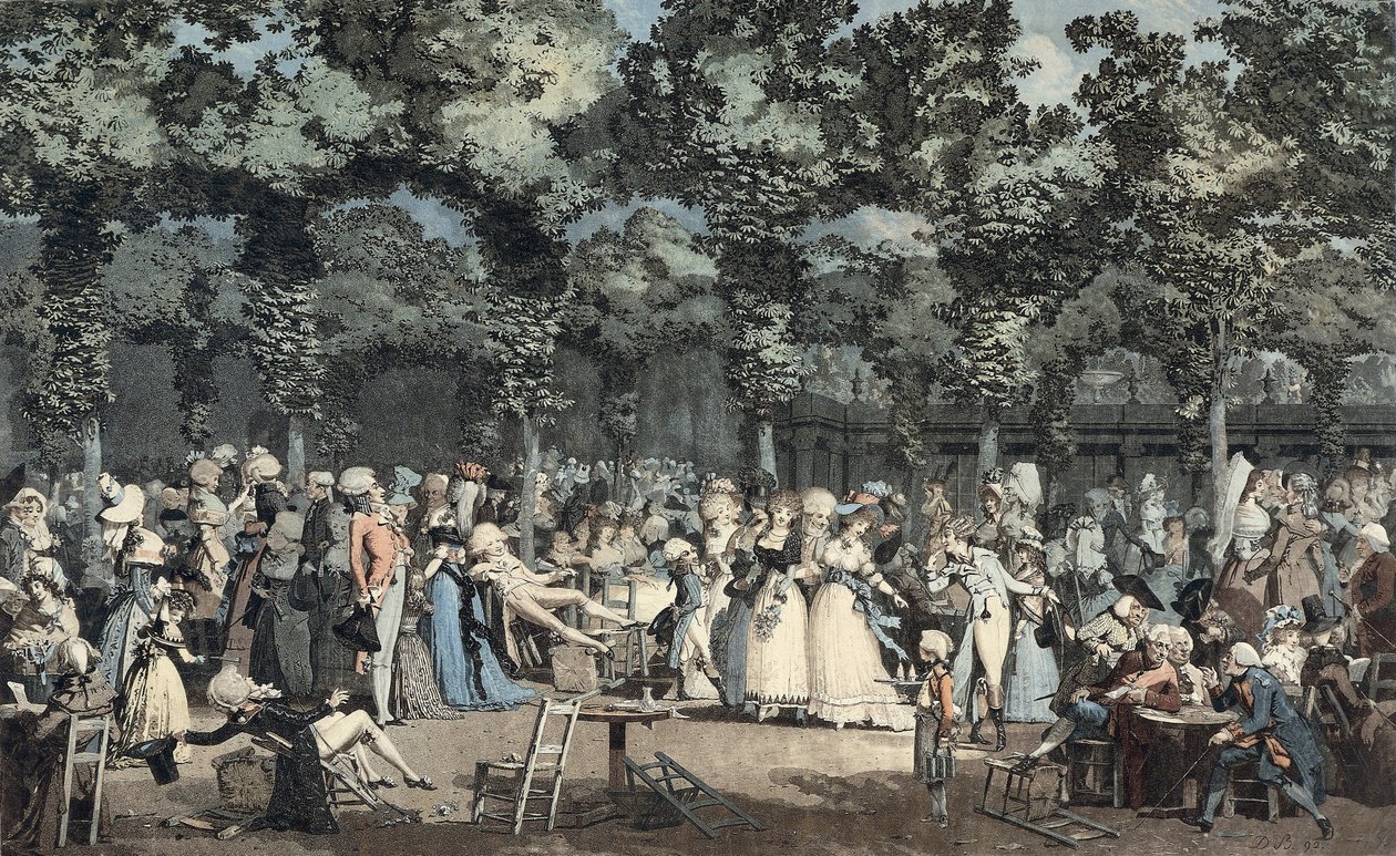 Den offentliga strandpromenaden vid Palais-Royal av Philibert Louis Debucourt