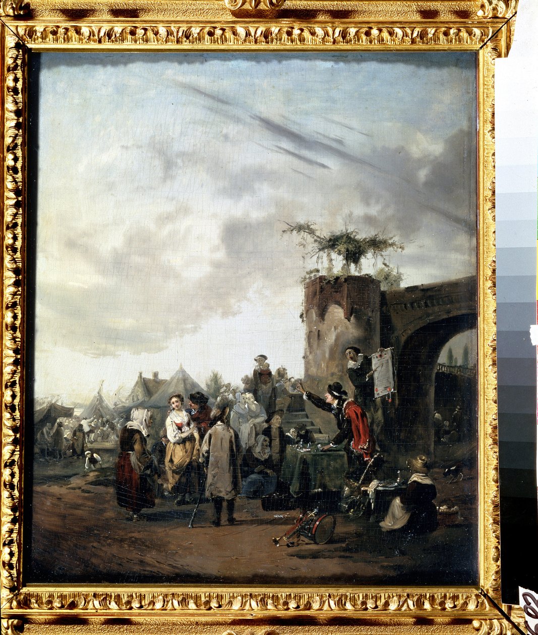 ""Charlatanen"" En bedragare installerad på ett bytorg uppmanar invånarna att köpa mirakelpiller. Målning av Philibert Louis Debucourt (1755-1832) cirka 1780 Pushkin Museum Moskva av Philibert Louis Debucourt