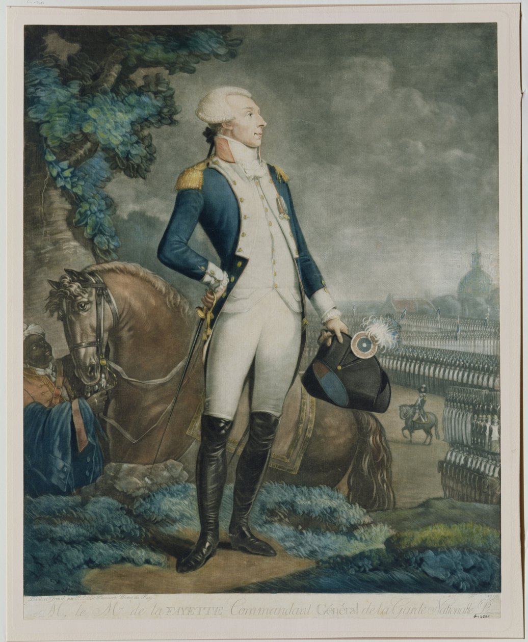 Portræt af Marquis de La Fayette (1757-1834) chef for Nationalgarden, 1790 sverige av Philibert Louis Debucourt