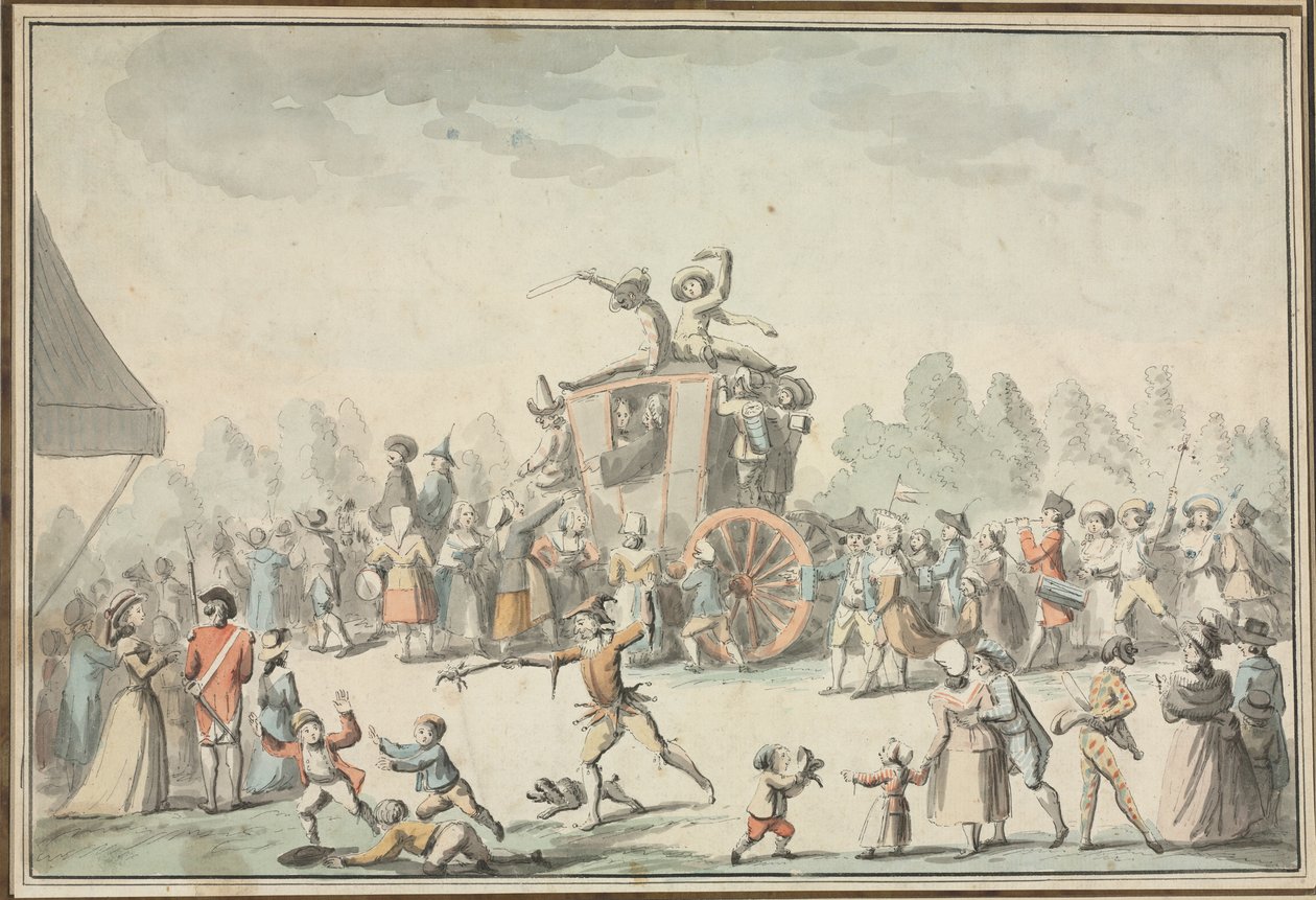 Scène de Carnaval (penna och svart bläck  akvarell) av Philibert Louis Debucourt