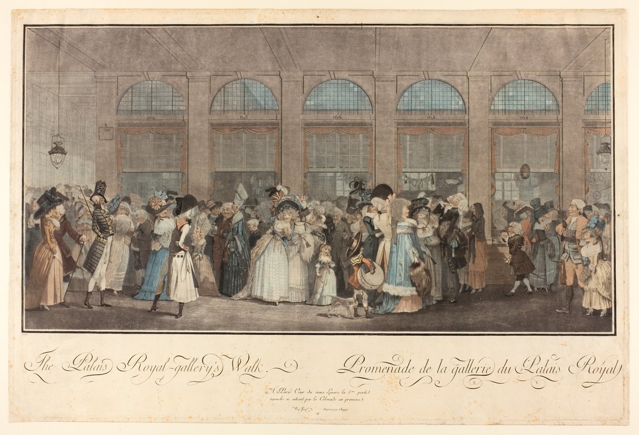 Palais Royal-galleriets promenad av Philibert Louis Debucourt