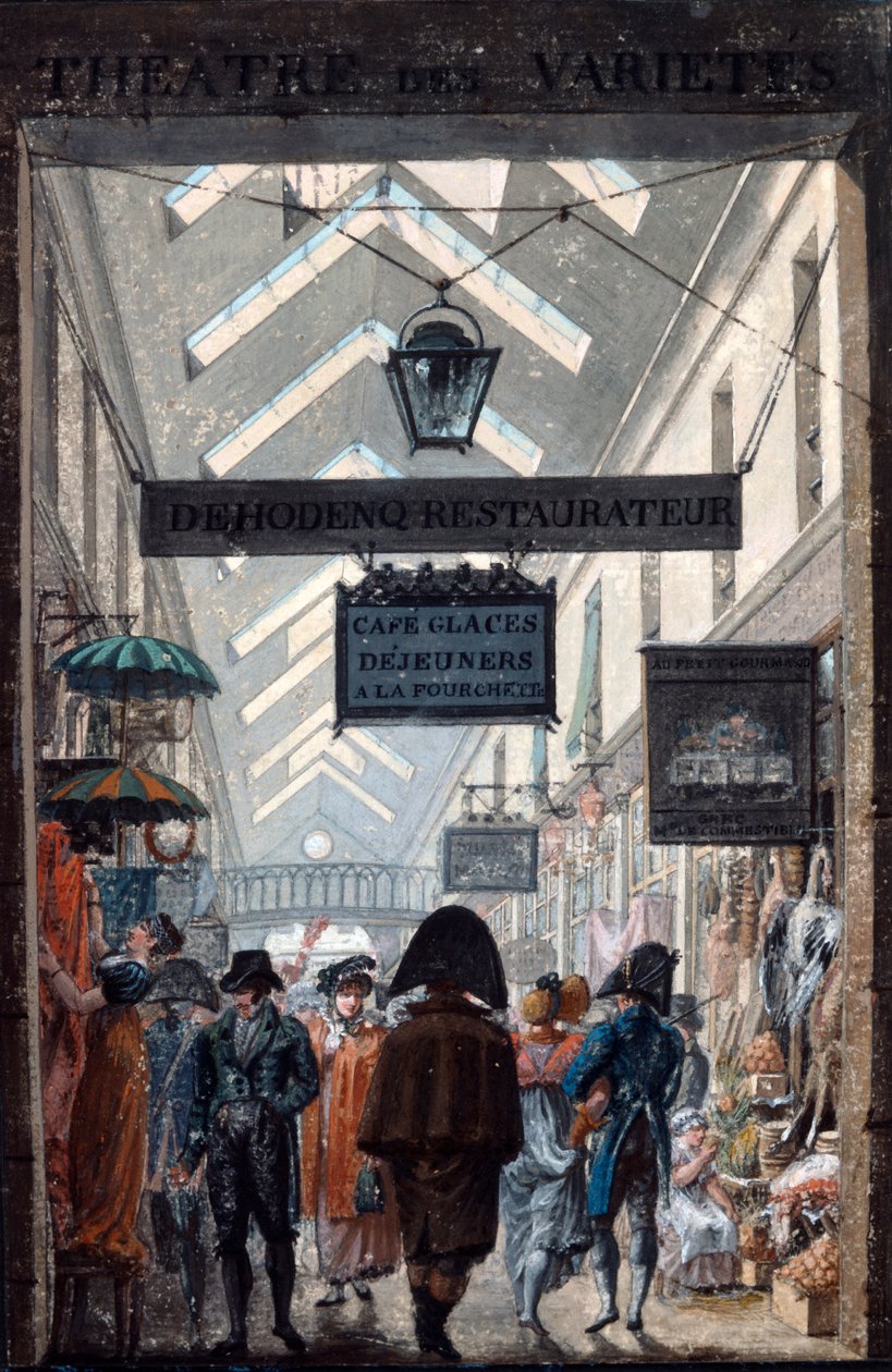 Shopping Arcade des Panoramas i Paris, 1807 av Philibert Louis Debucourt