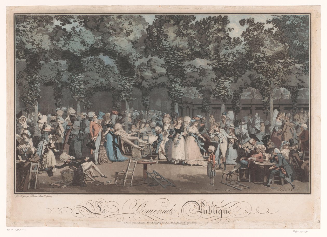 Att se och bli sedd Elegant företag i Jardin du Palais Royal i Paris La Promenade Publique (titel på objekt) av Philibert Louis Debucourt