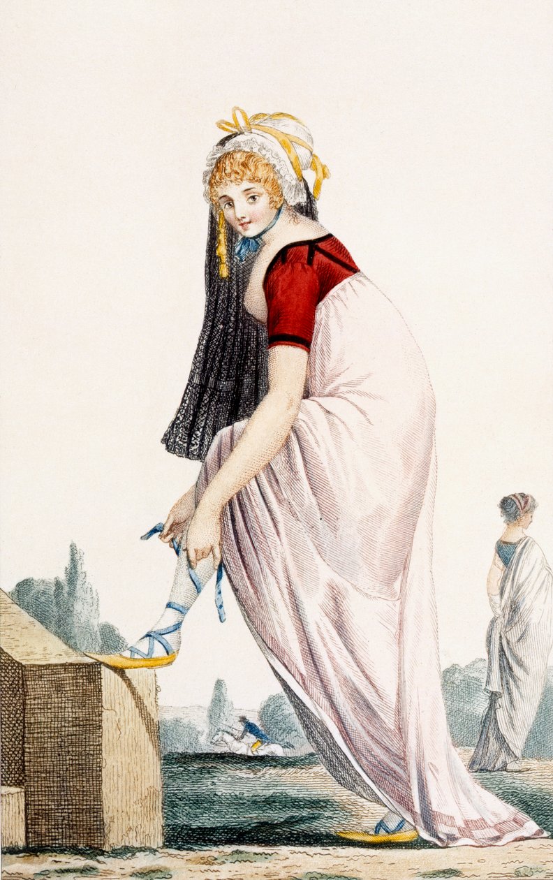 Ung dam i sommardräkt i grekisk stil, 1700, illustration från 