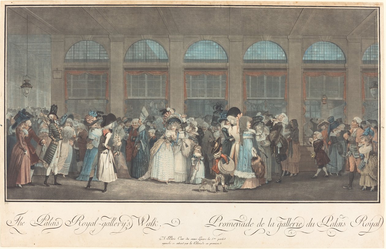 Palais Royal - Galleriets promenad / Promenade de la Galerie du Palais Royal av Philibert Louis Debucourt after Claude Louis Desrais