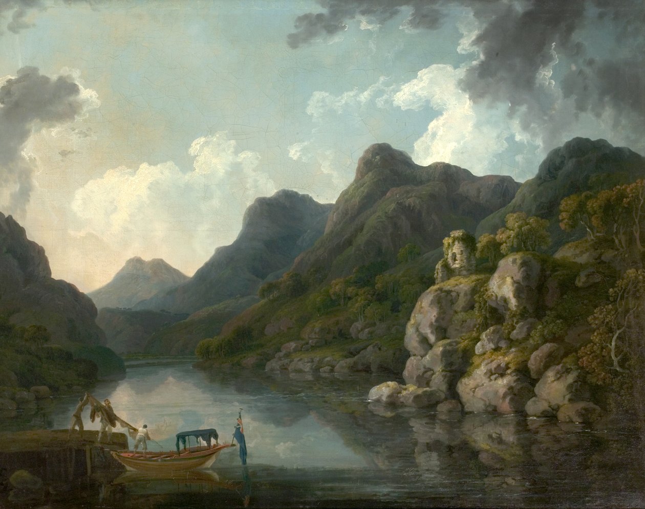 Utsikt över Snowdon med slottet Dolbardarn från Llanberis, norra Wales, 1787 av Philippe-Jacques de Loutherbourg