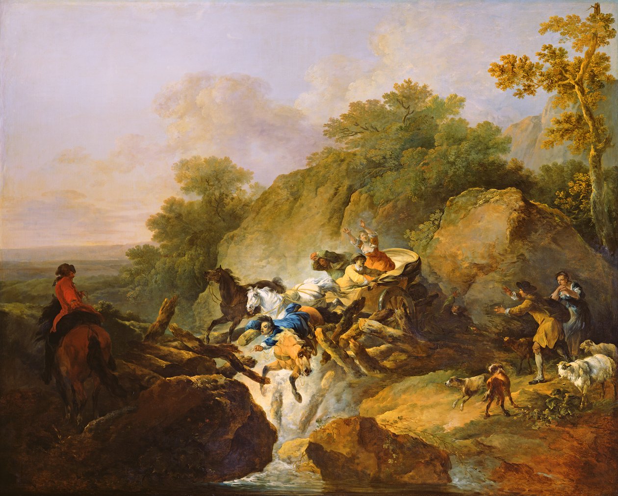 Brobrott av en träbro, ca 1770 av Philippe Jacques de Loutherbourg