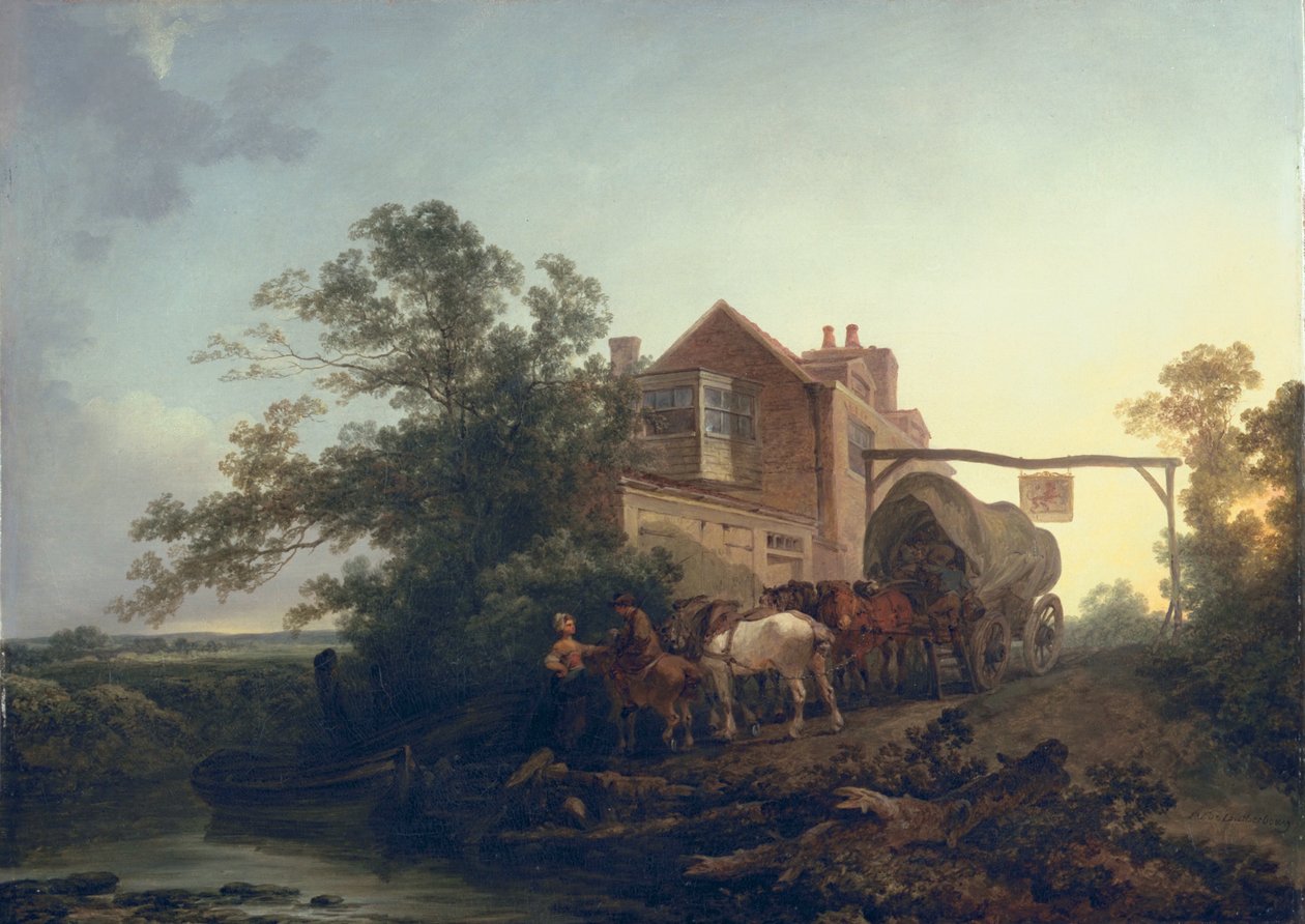 Vagn utanför ett värdshus av Philippe Jacques de Loutherbourg