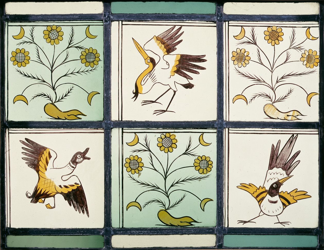 Fönster som visar fåglar och blommor av Philip Webb