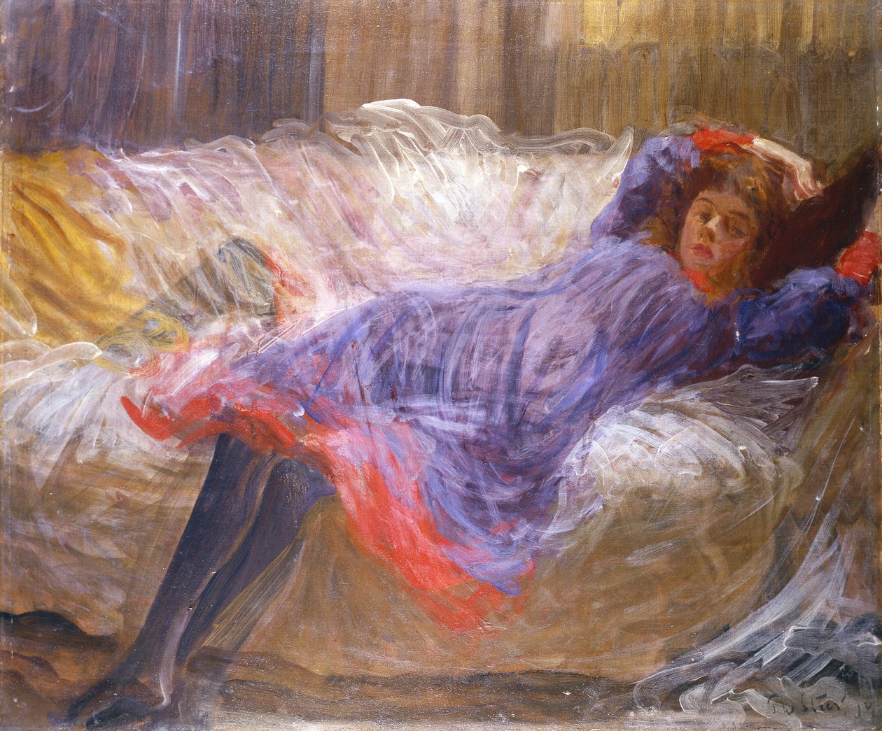 Flicka som ligger på soffan av Philip Wilson Steer