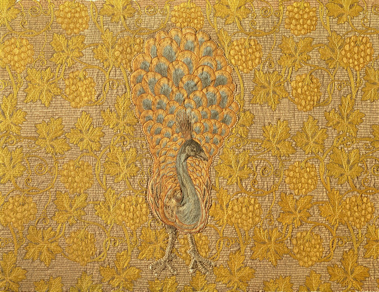 Peacock and Vine, ca 1880-1900 (ull på linne) av Philip Richard Morris