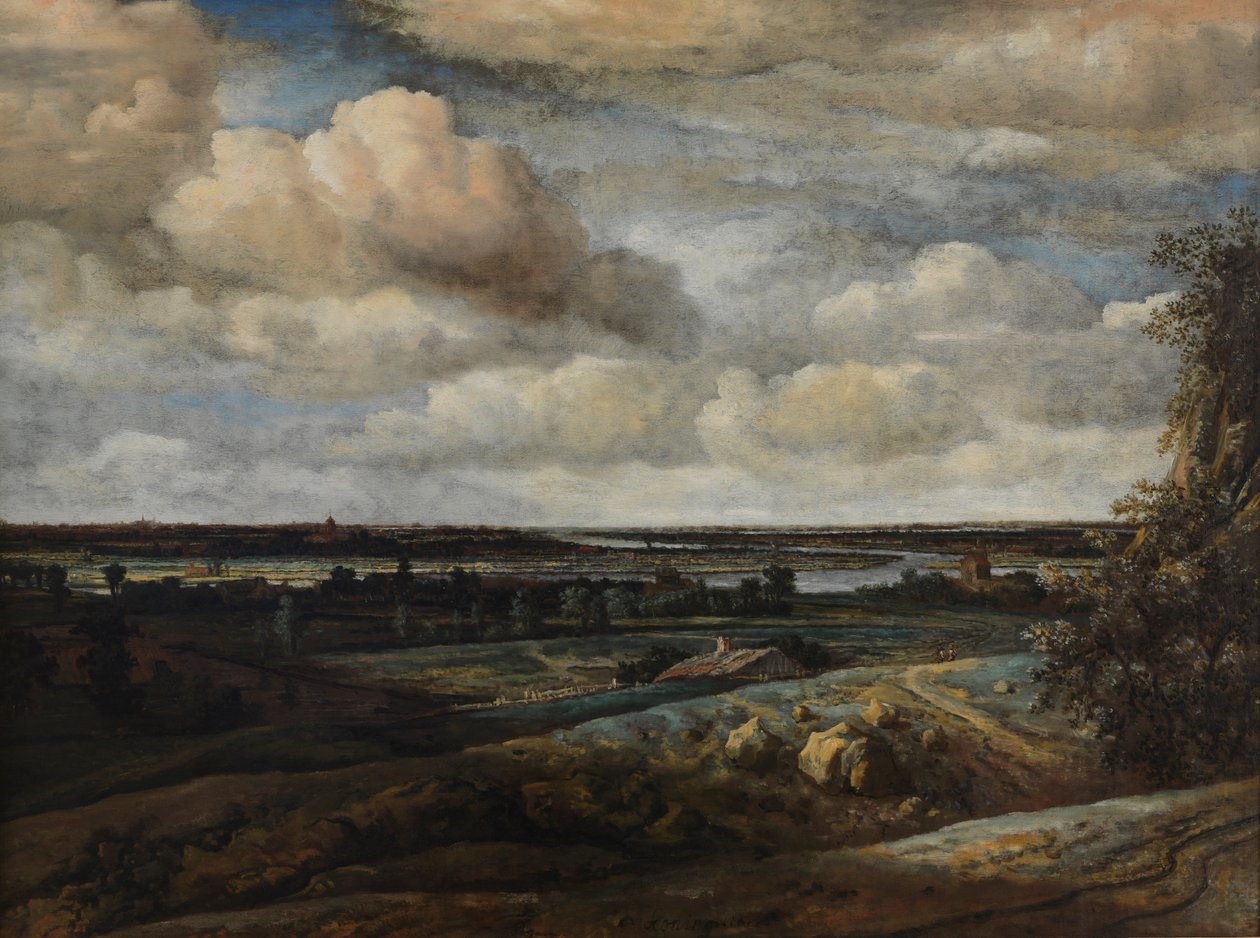 Holländska panorama landskap med en flod av Philip de Koninck