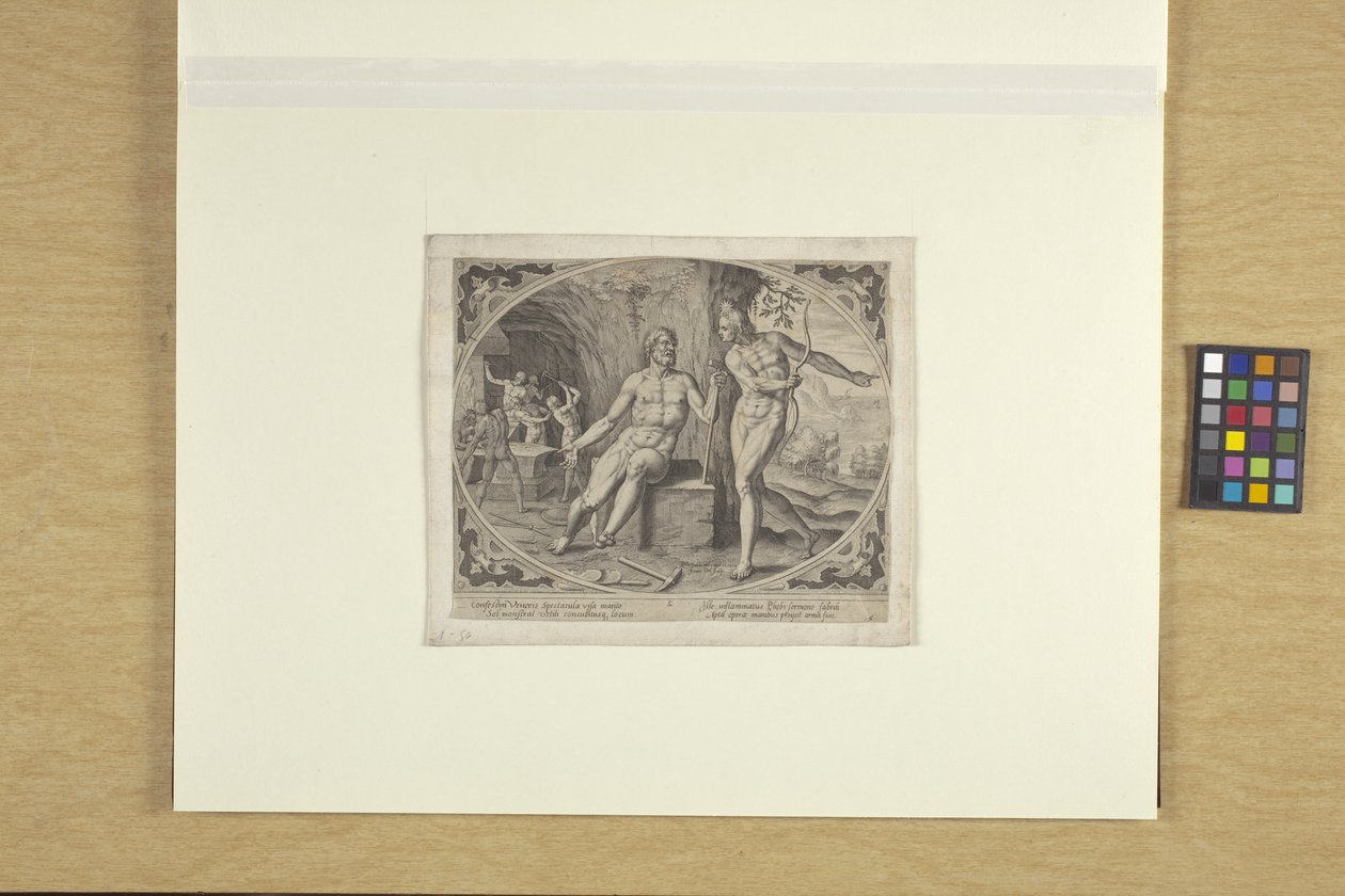 Vulcans smedja, ca 1600 (tusch) av Philip (after) Galle